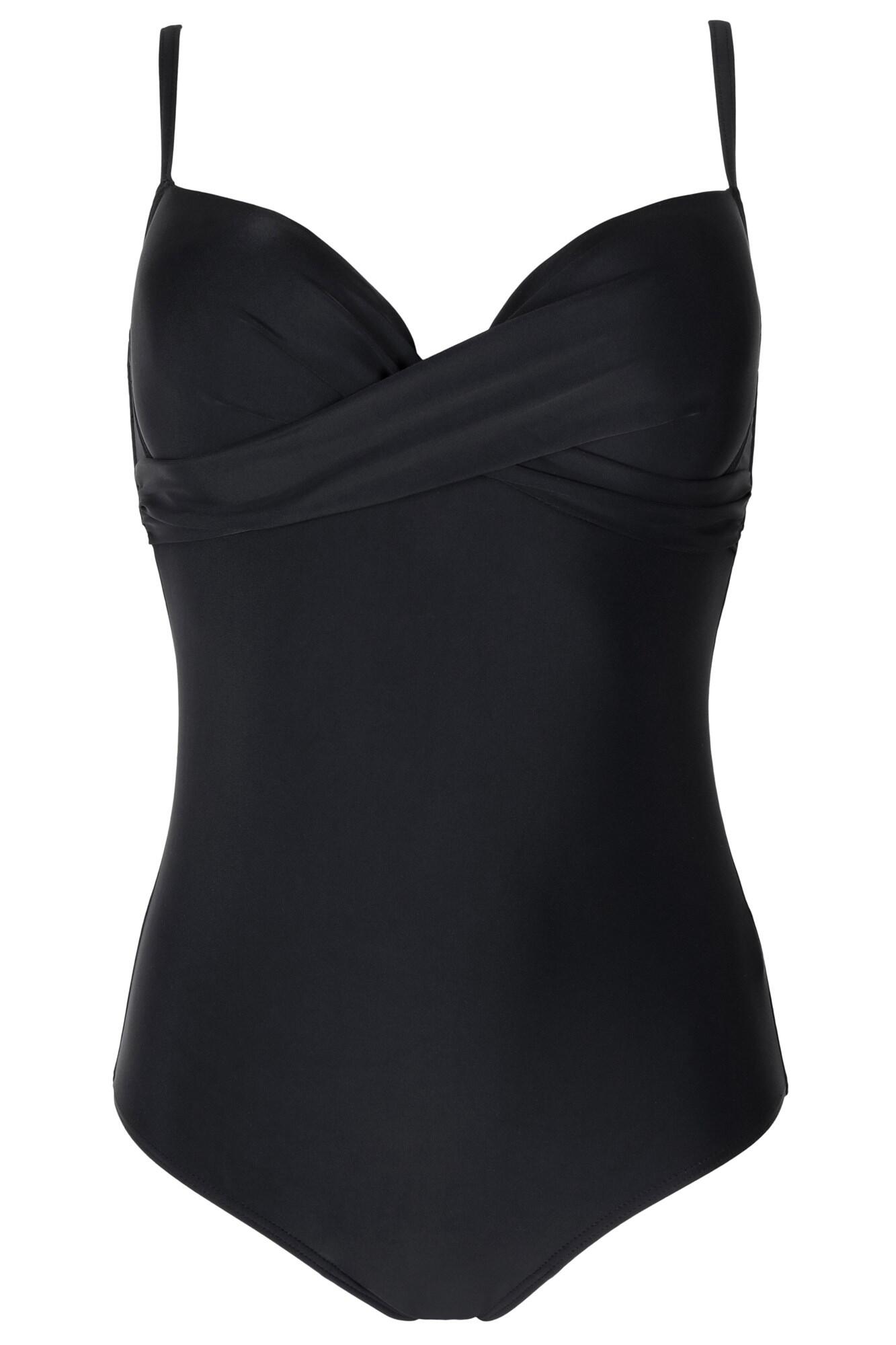 Lightly Padded Underwired Twist Front Control Swimsuit | Black | Pour Moi