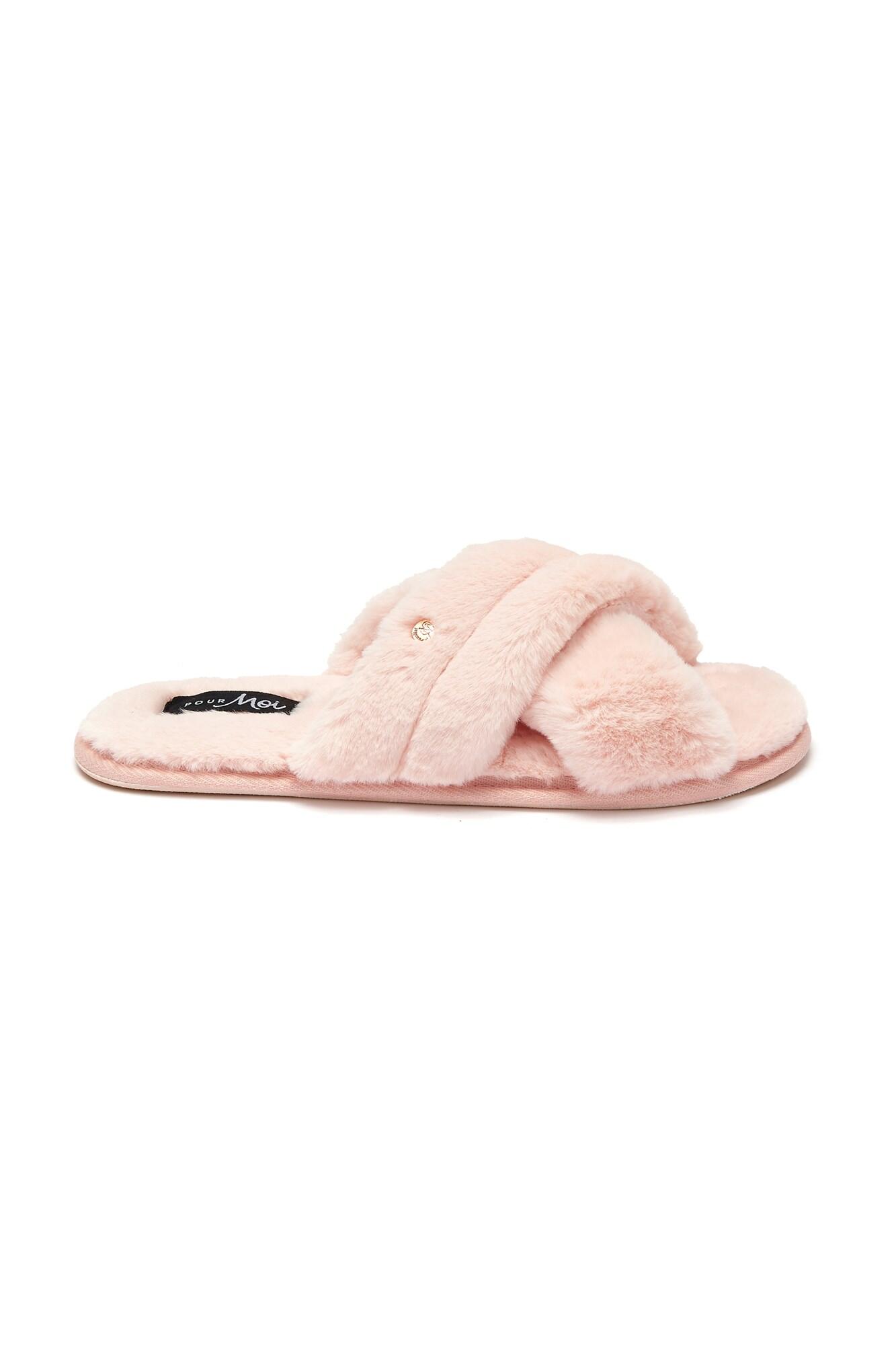 Faux Fur Crossover Slider Slipper | Blush Pink | Pour Moi