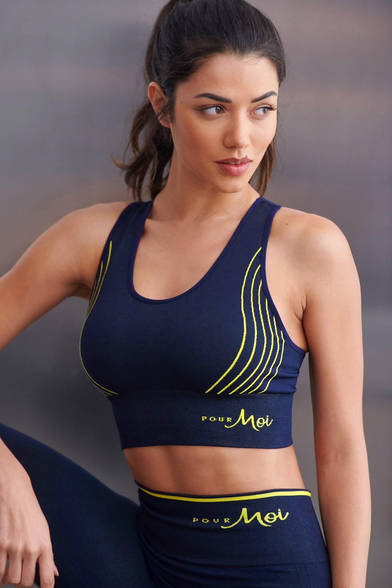 Energy Seamless Logo Yoga Crop Top in Navy/Yellow Pour Moi