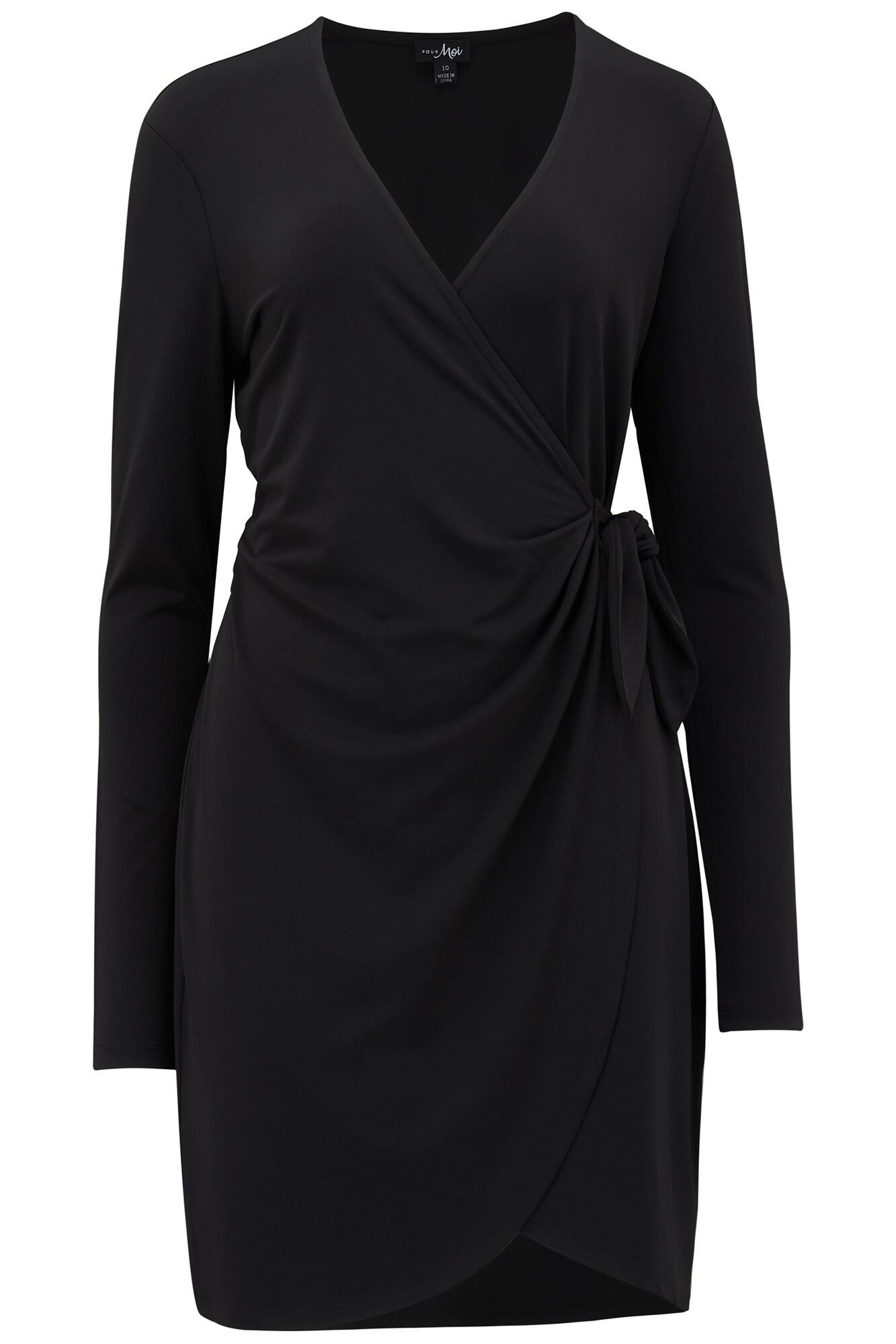 Bryony Fuller Bust Slinky Jersey Wrap Mini Dress in Black | Pour Moi