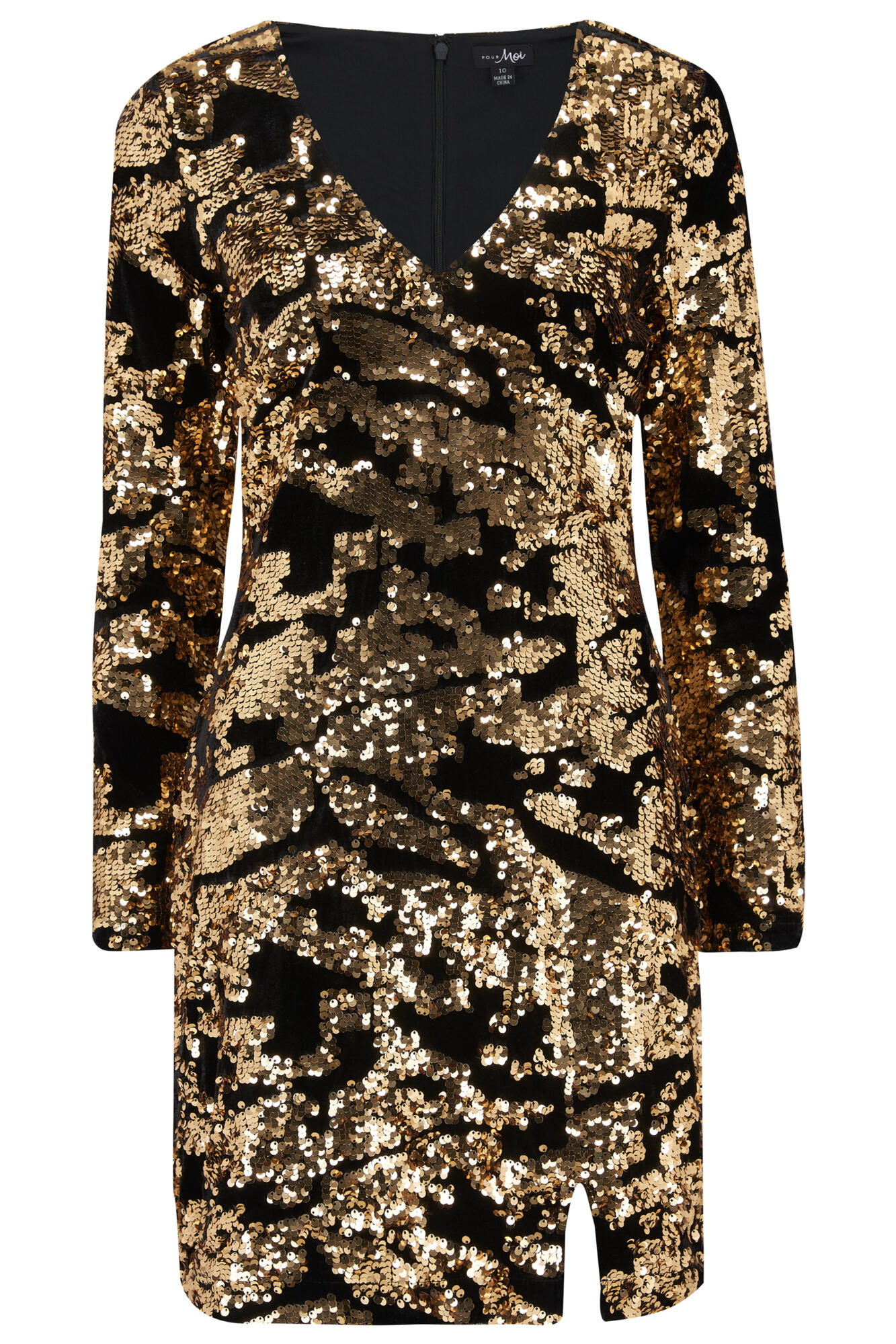 Selena Velvet Sequin Mini Dress in Black/Gold | Pour Moi