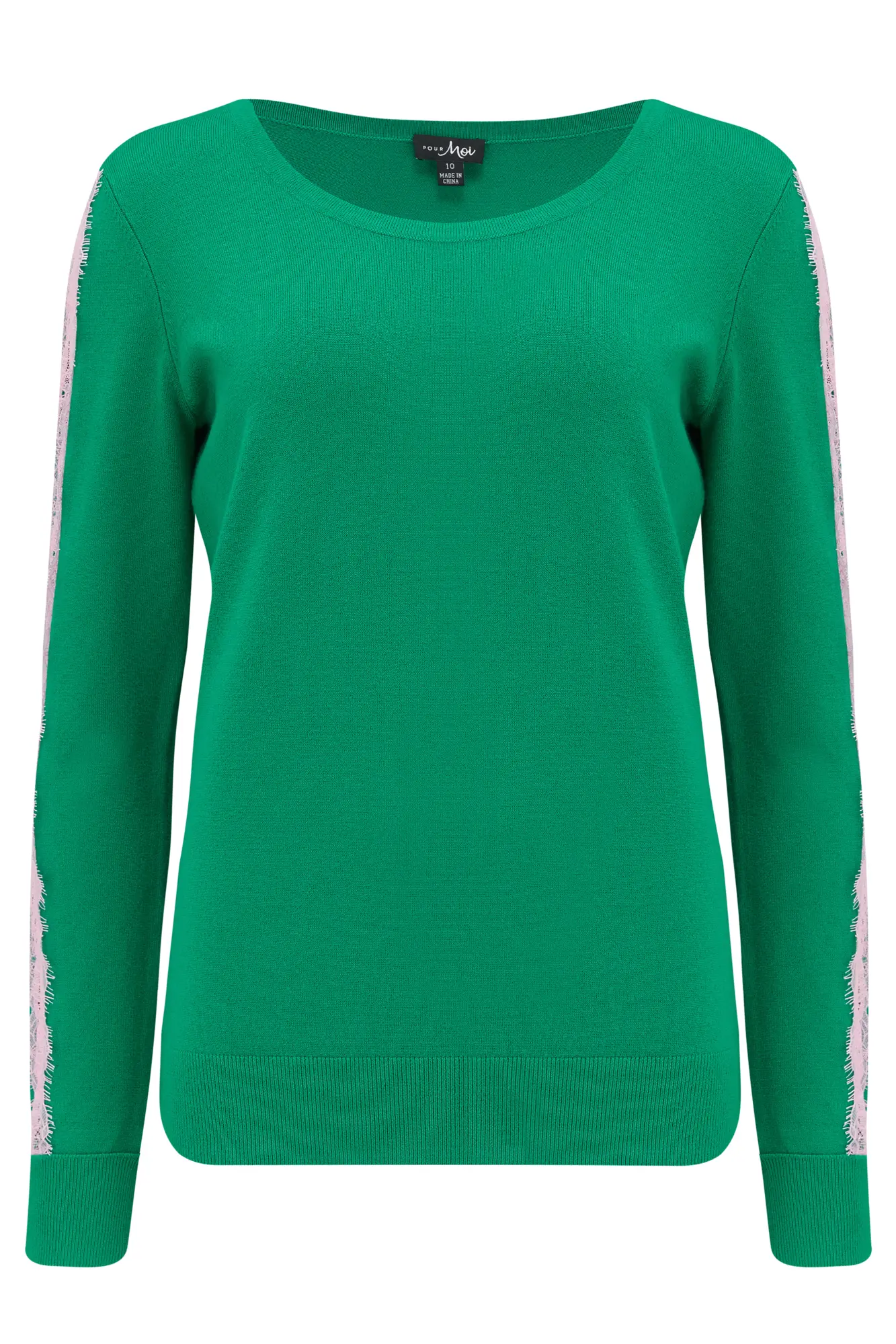 Lace Sleeve Insert Knit Jumper with LENZING™ ECOVERO™ Viscose | Green ...
