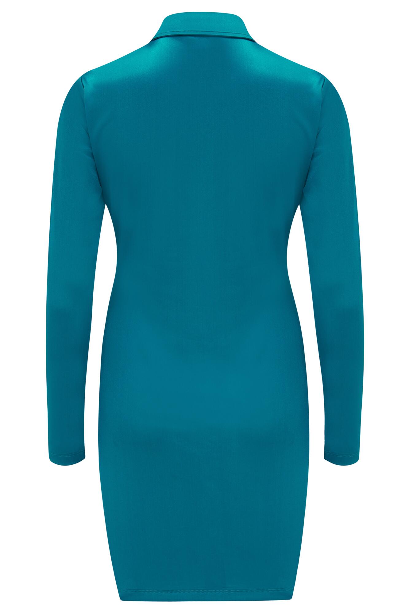 Brooke Shine Stretch Jersey Ruched Front Bodycon Shirt Dress | Teal ...