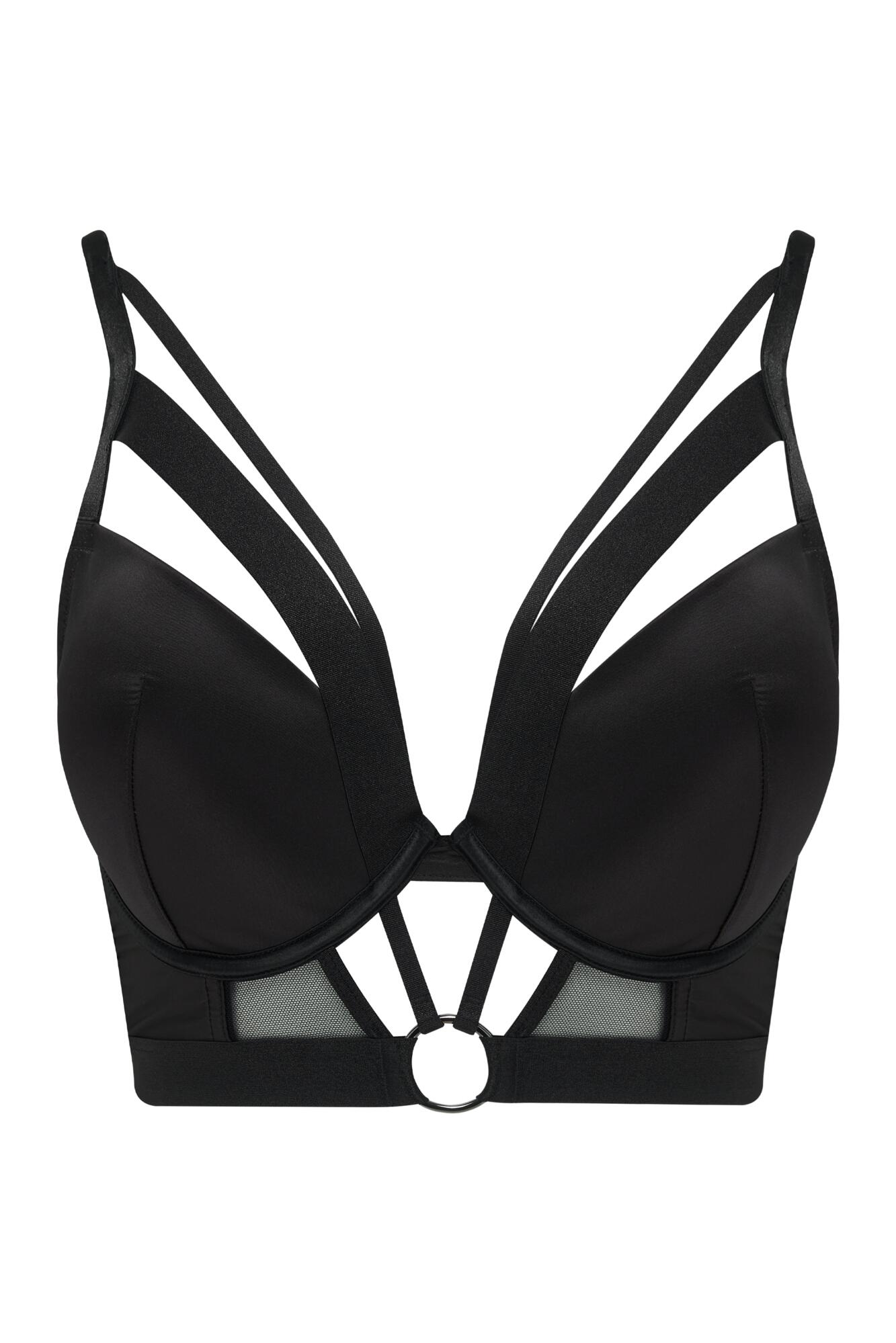 Obsessed Padded Plunge Push Up Longline Bra | Black | Pour Moi