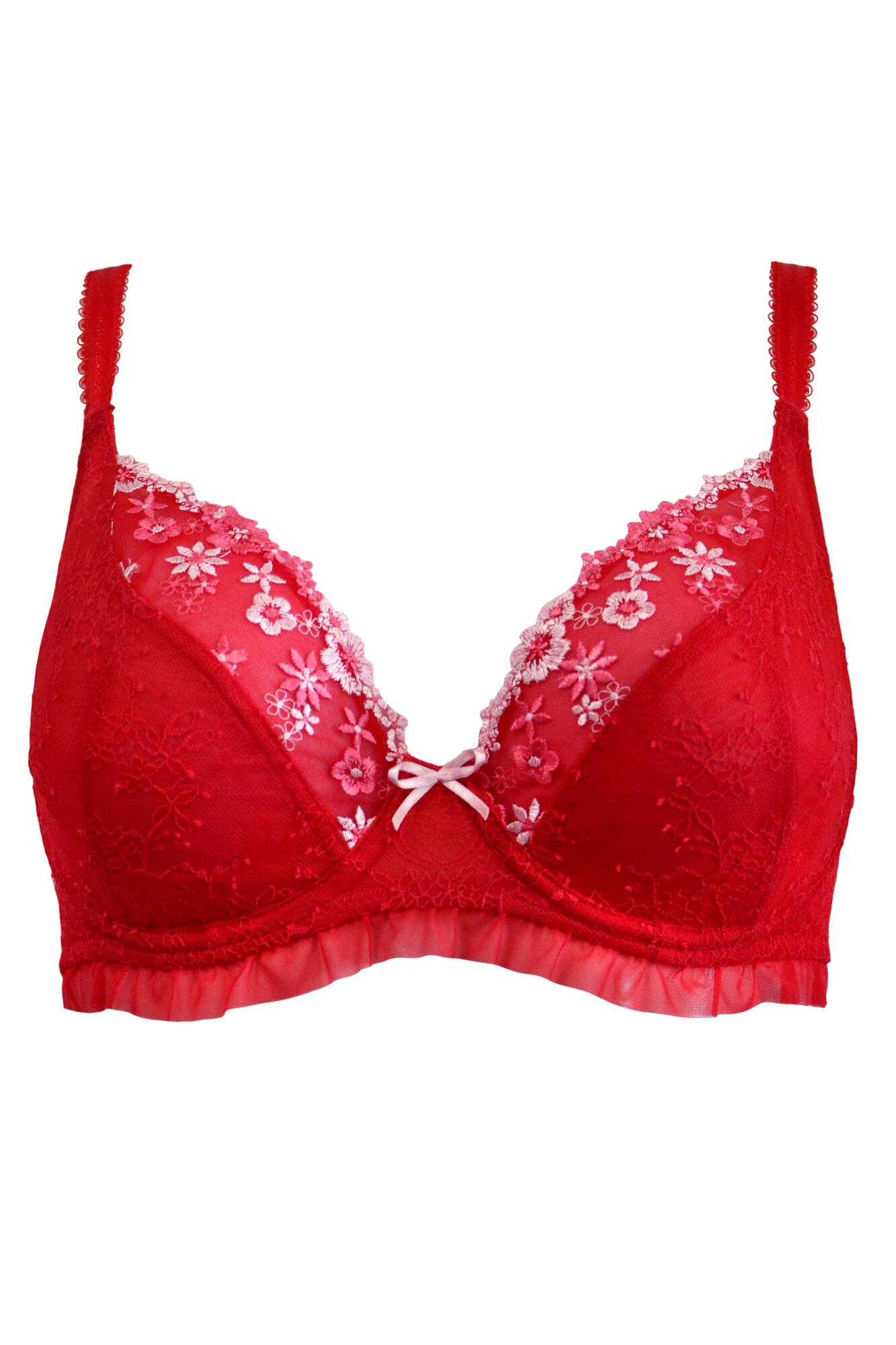 Gigi Plunge Non Padded Bra in Red/Pink | Pour Moi