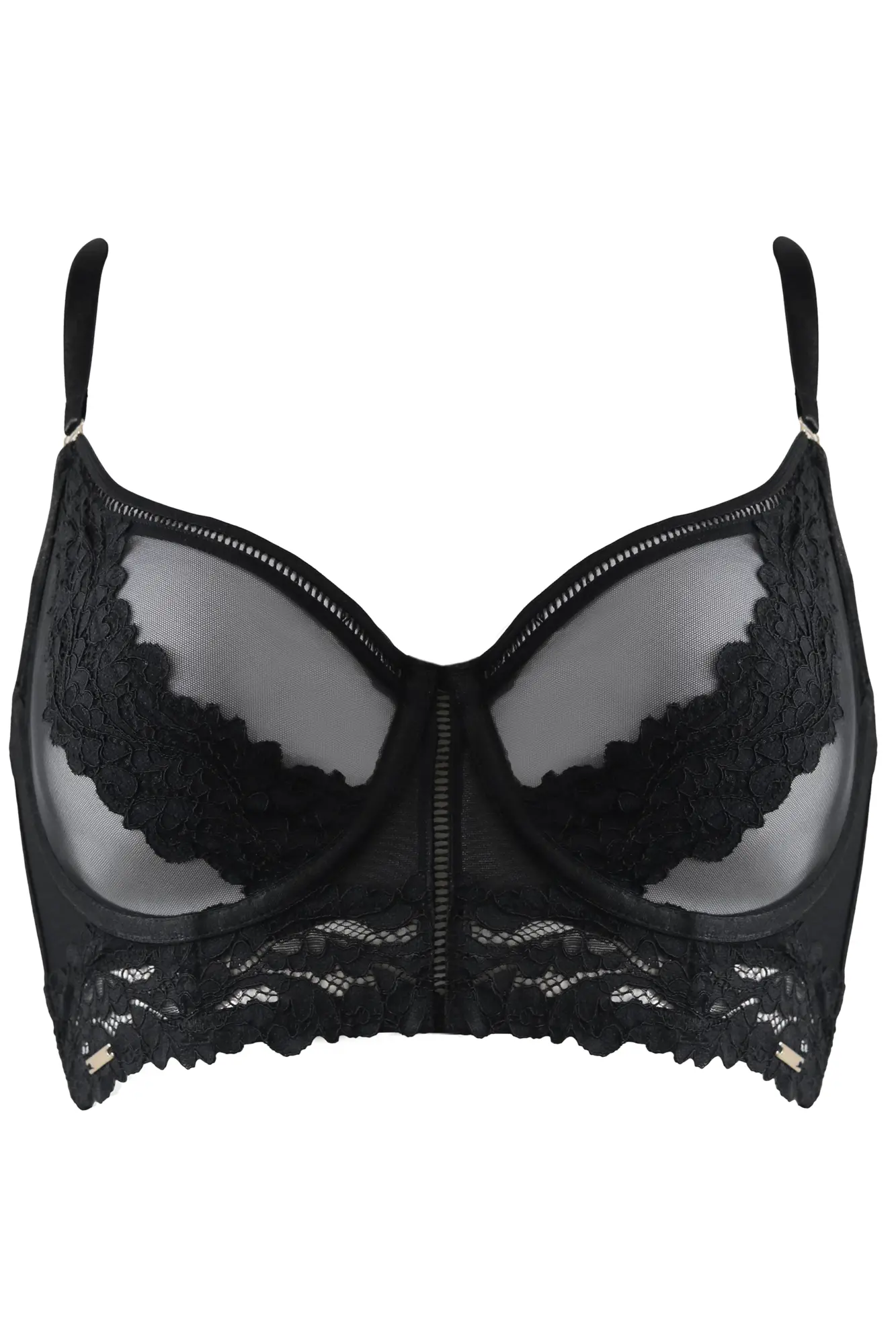 India Lace and Mesh Underwired Bustier | Black | Pour Moi