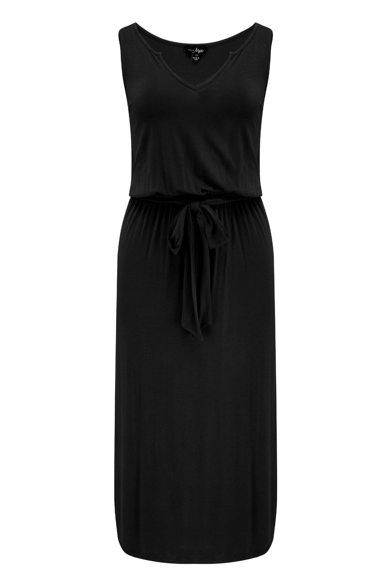 Jessie Fuller Bust Notch Neck Stretch Midi Dress | Black | Pour Moi