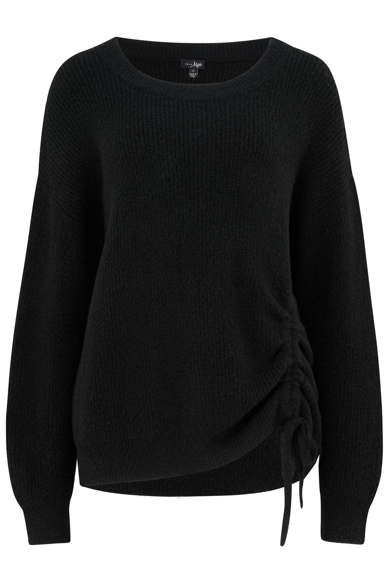 Ada Ruche Front Knit Jumper in Black | Pour Moi