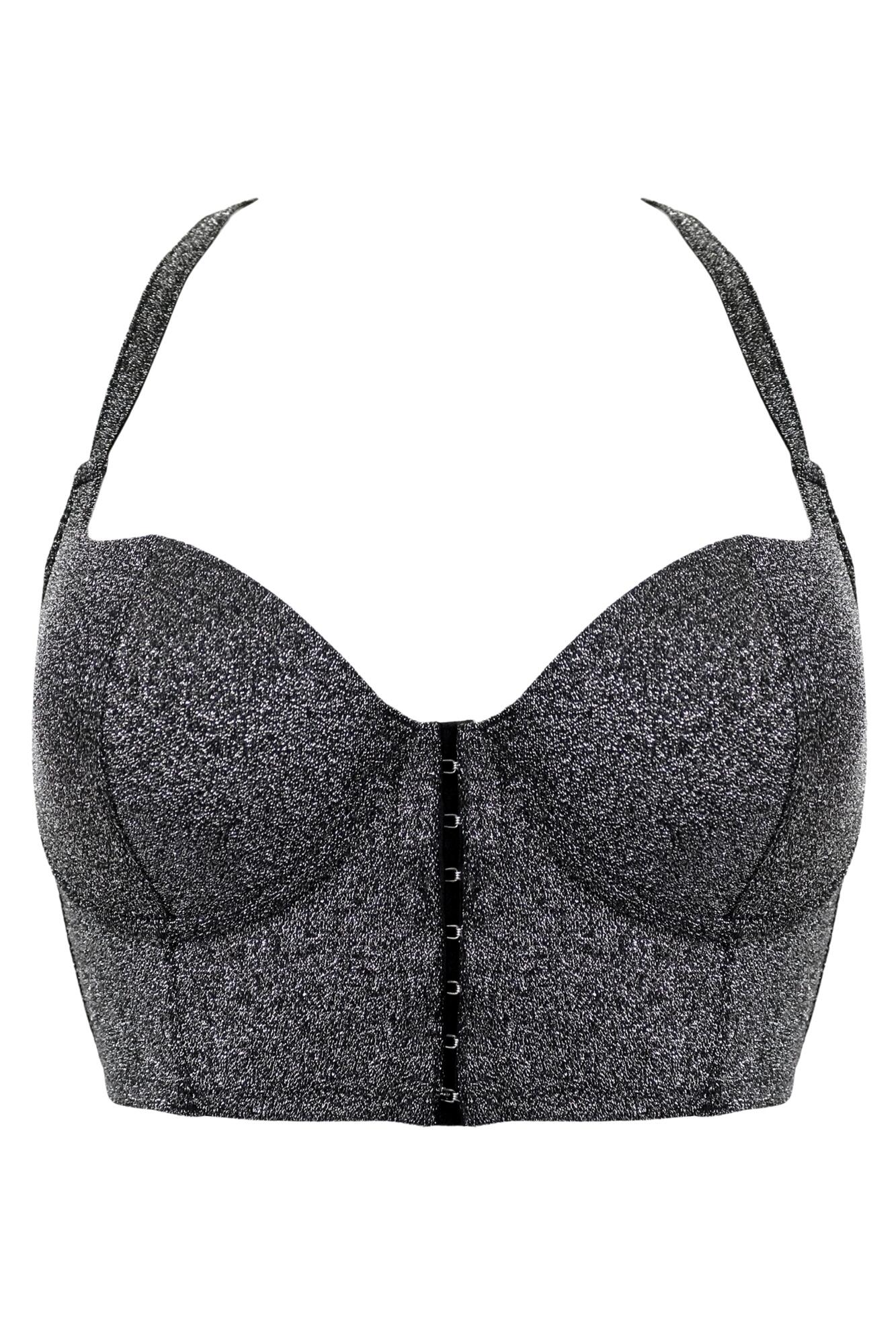 All That Glitters Lightly Padded Front Fastening Longline Bra in Silver ...