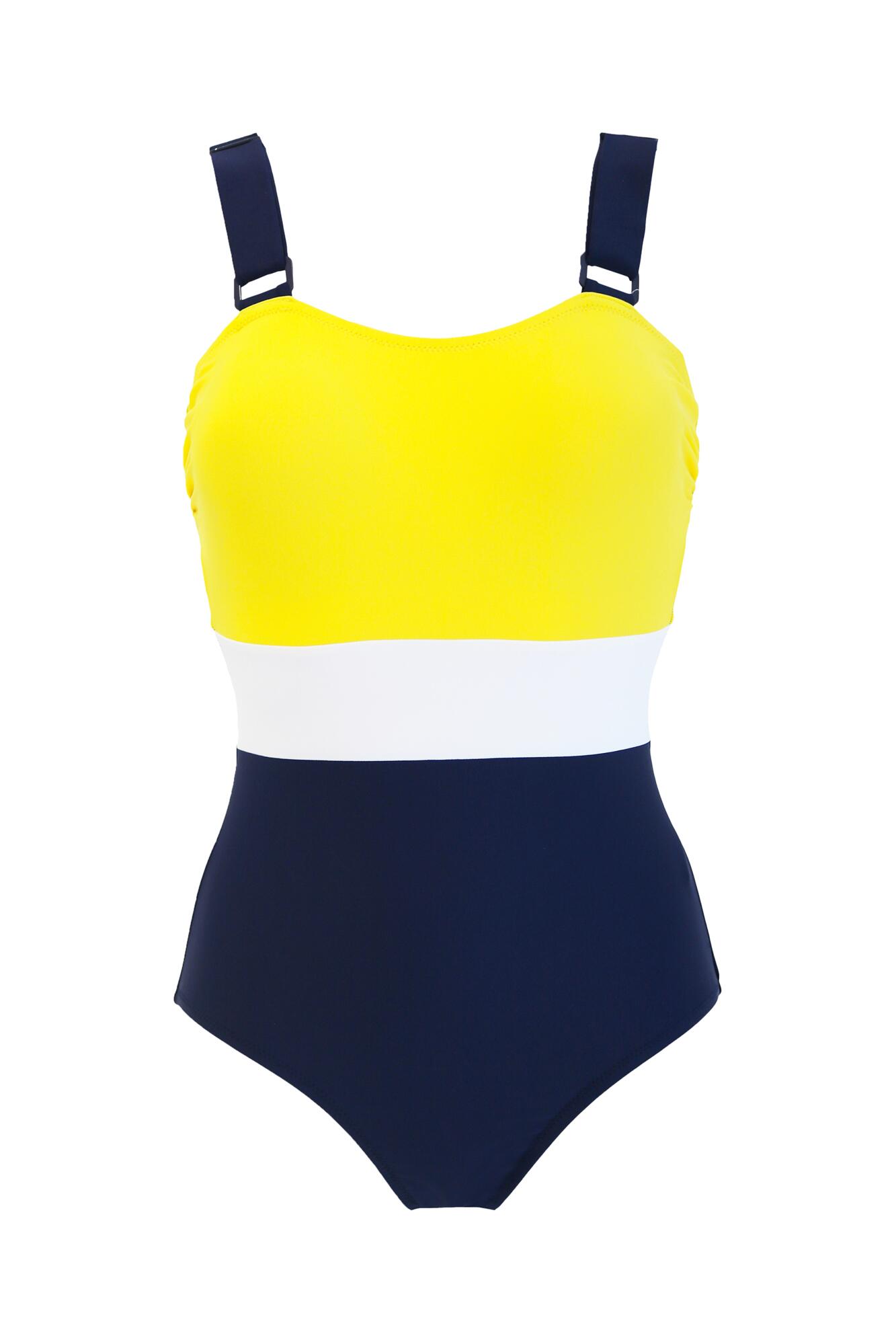 Colour Block Tummy Control Swimsuit in Yellow/Navy/White Pour Moi