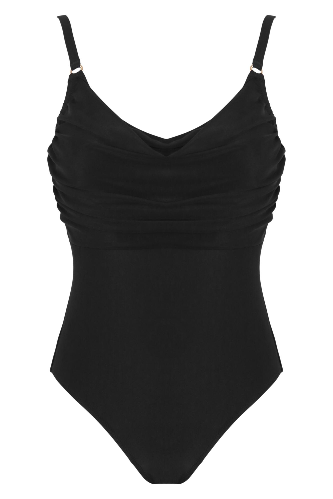 Mykonos Cowl Neck Tummy Control Swimsuit in Black | Pour Moi