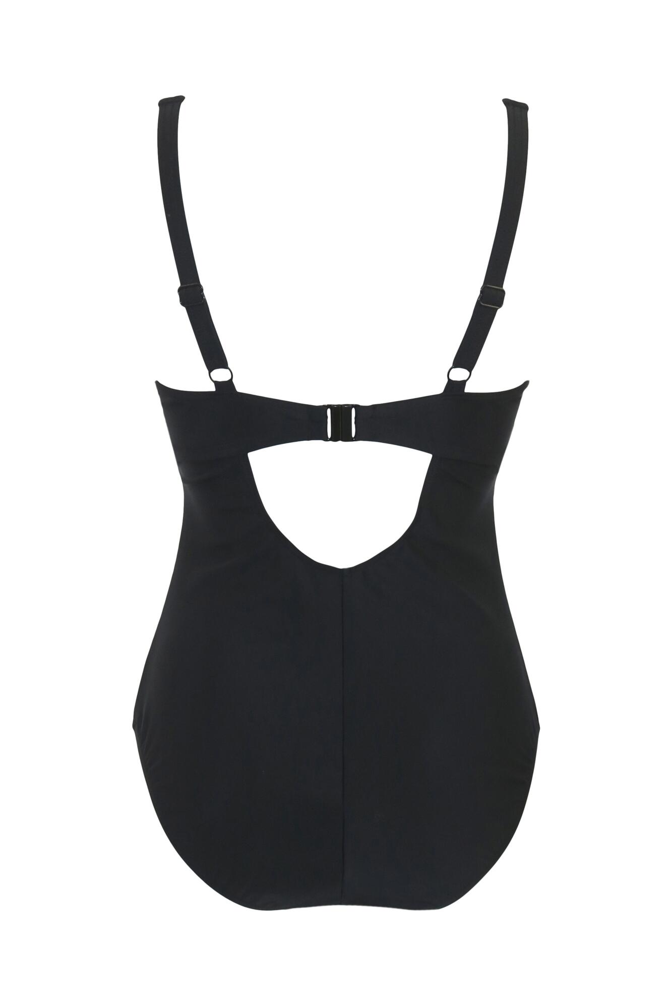 Underwired Bow Front Tummy Control Swimsuit in Black | Pour Moi