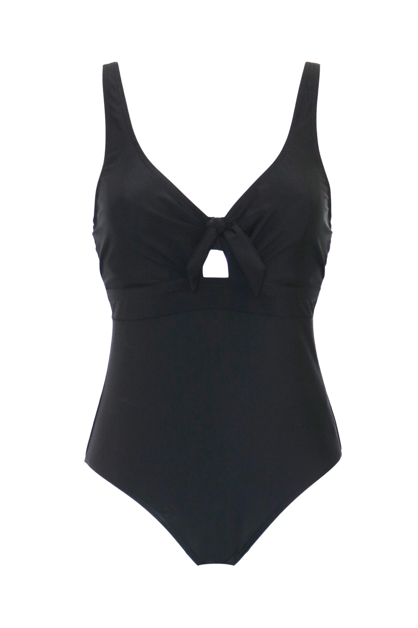Underwired Bow Front Tummy Control Swimsuit in Black | Pour Moi