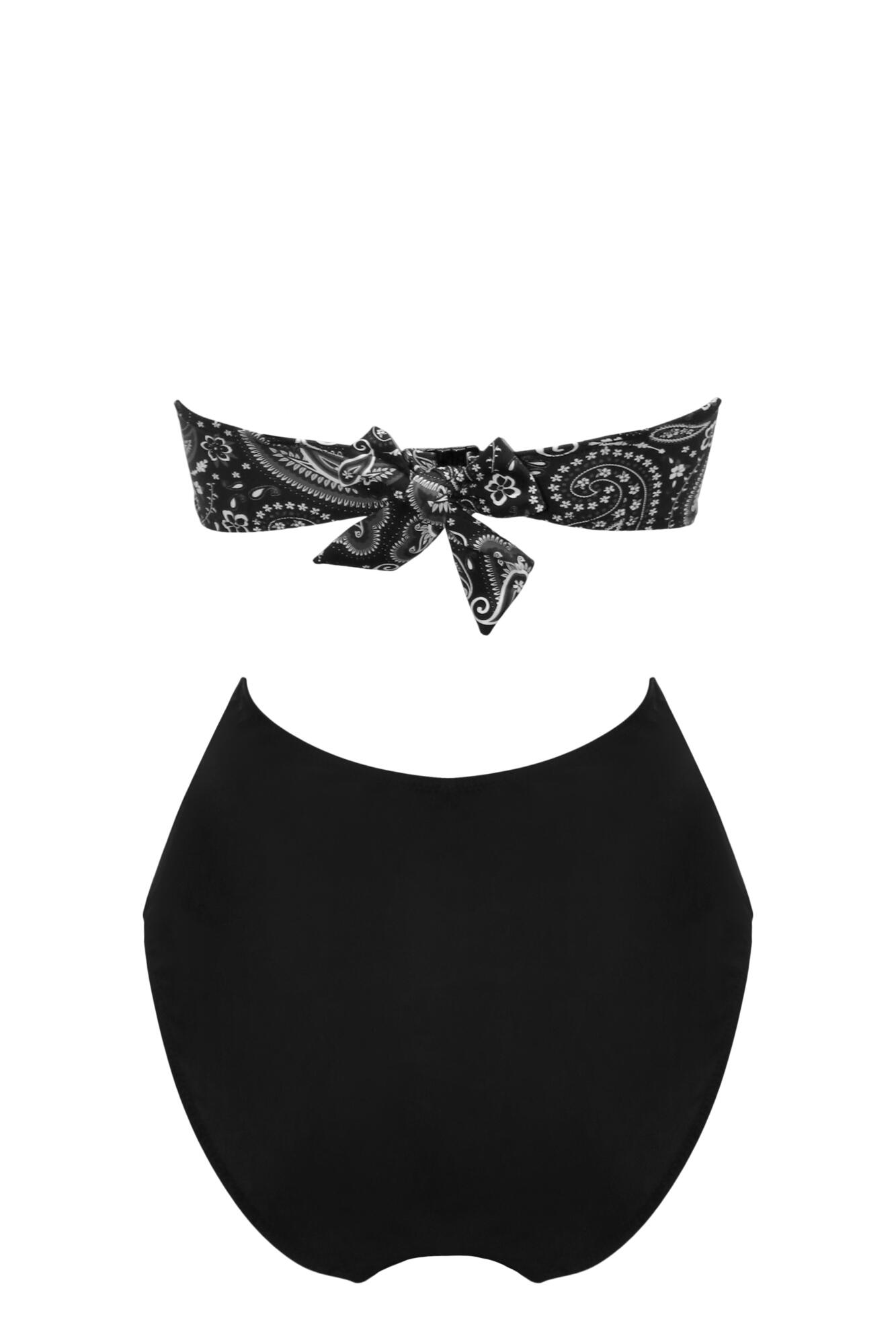 Scarf Strapless Tummy Control Swimsuit in Black Paisley Pour Moi