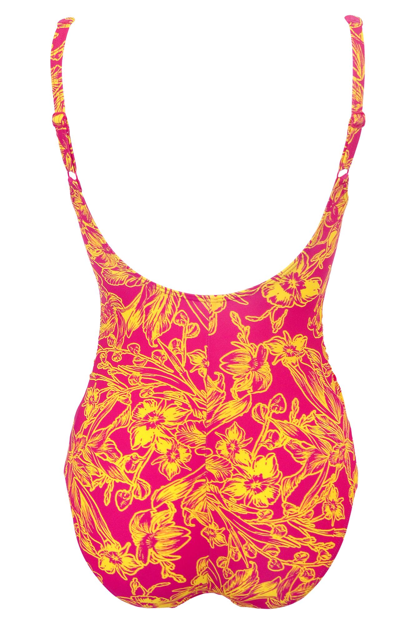 Freedom Scoop Neck Tummy Control Swimsuit in Pink/Yellow Pour Moi