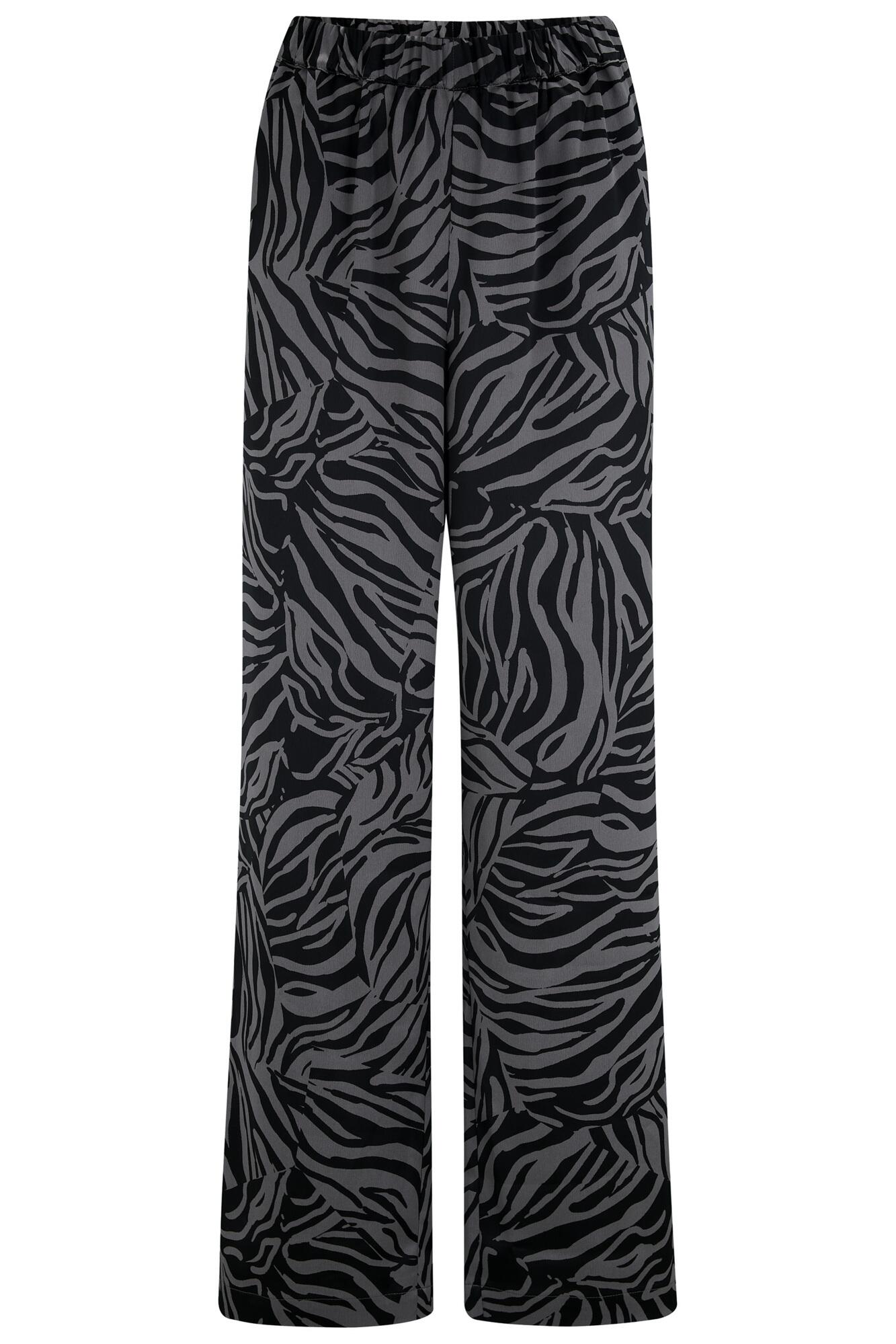 Rena Satin Wide Leg Trousers in Black/Silver | Pour Moi