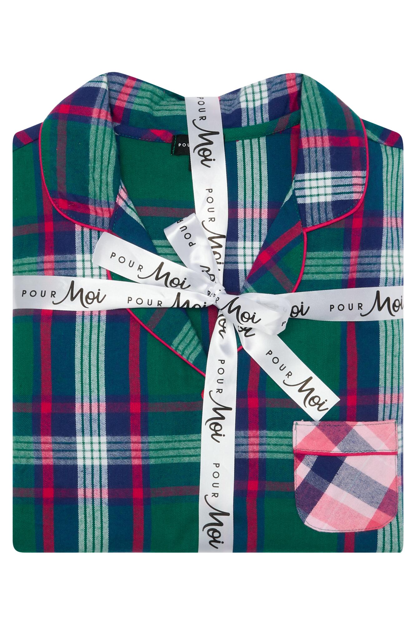 Cosy Check Brushed Cotton Pyjama Gift Set in Forest/Pink | Pour Moi