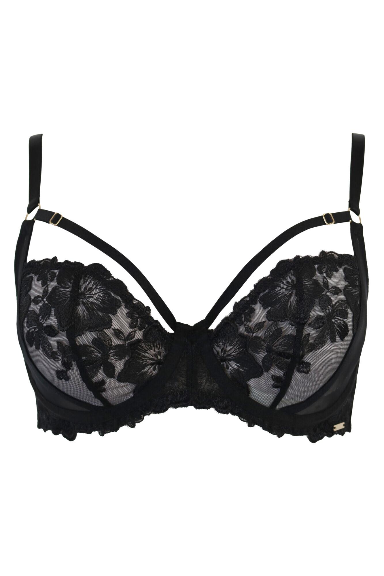 India Bold Floral Embroidery Non-Padded Bra B-G in Black | Pour Moi