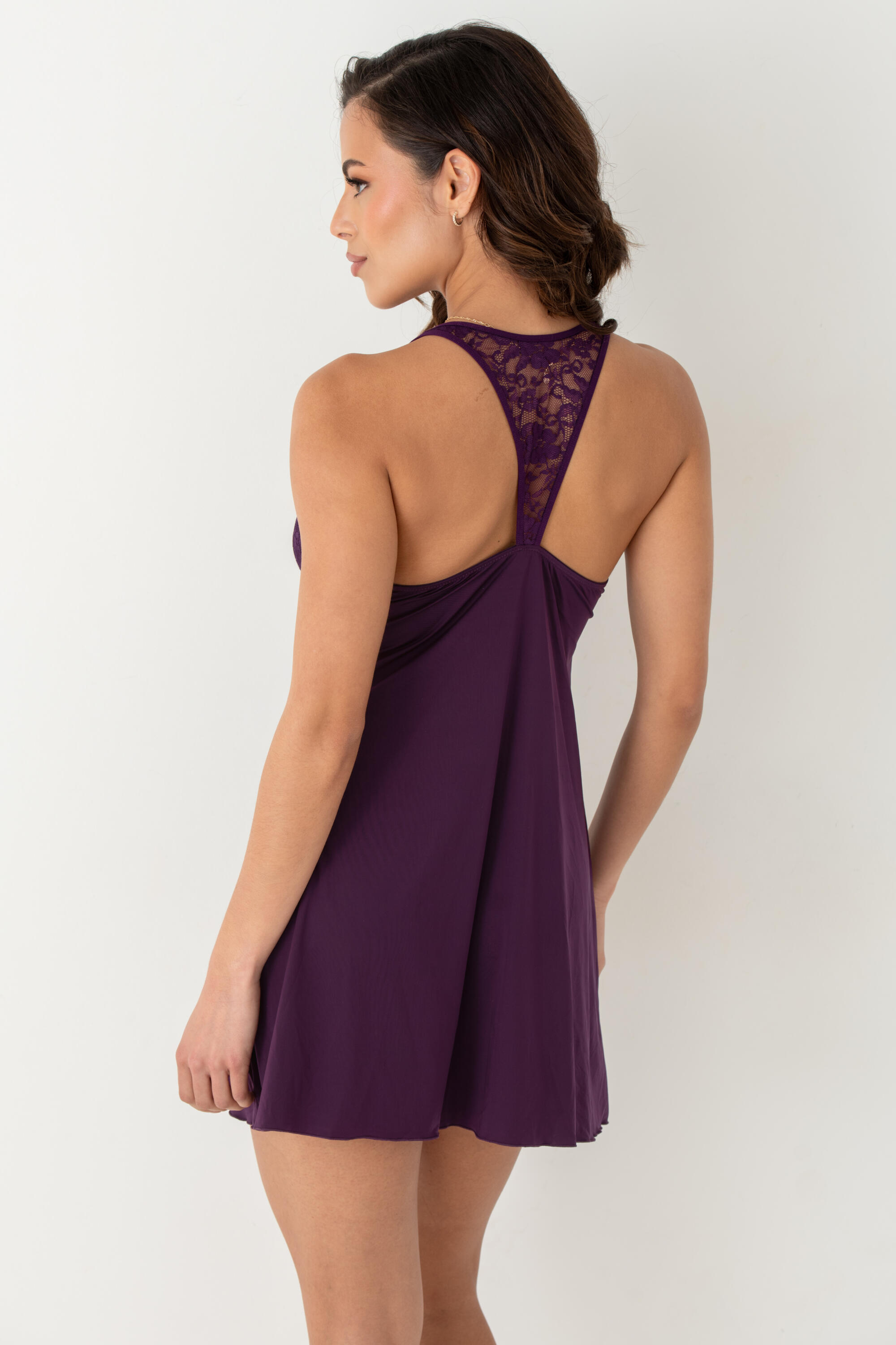 Hi Neck Chemise W-lace Up Back Midnight Purple 1x main image 1
