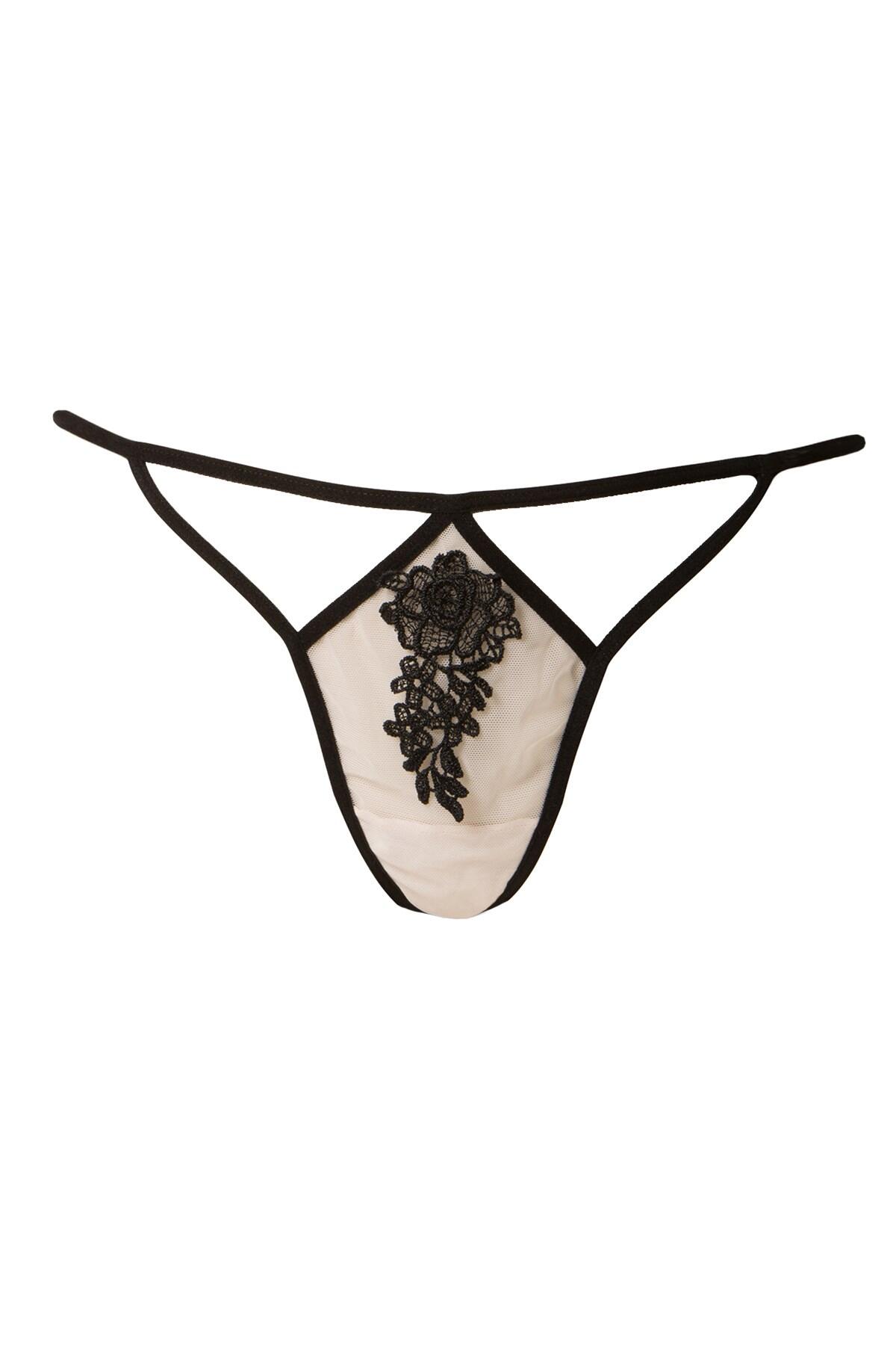 Boudoir Thong | Oyster/Black | Pour Moi