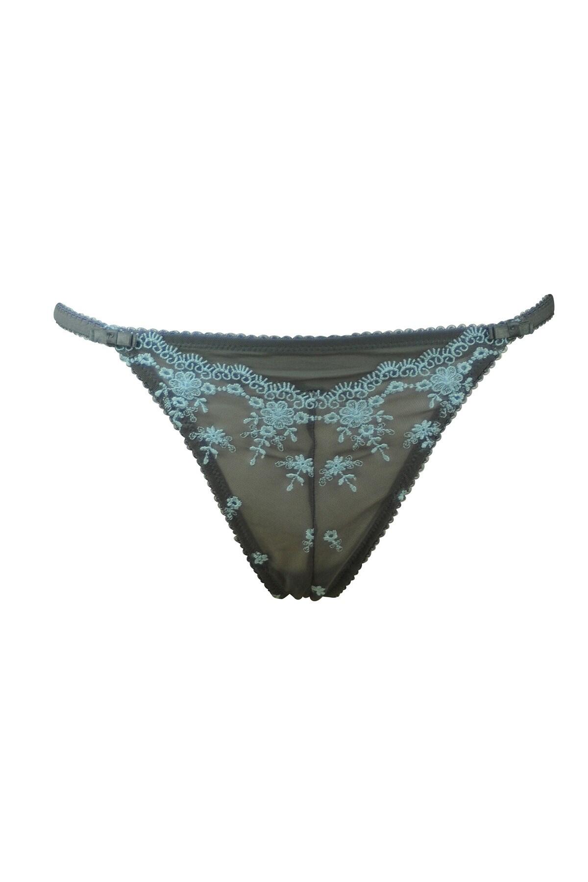 Lyon graphic embroidery thong  silver  pour moi