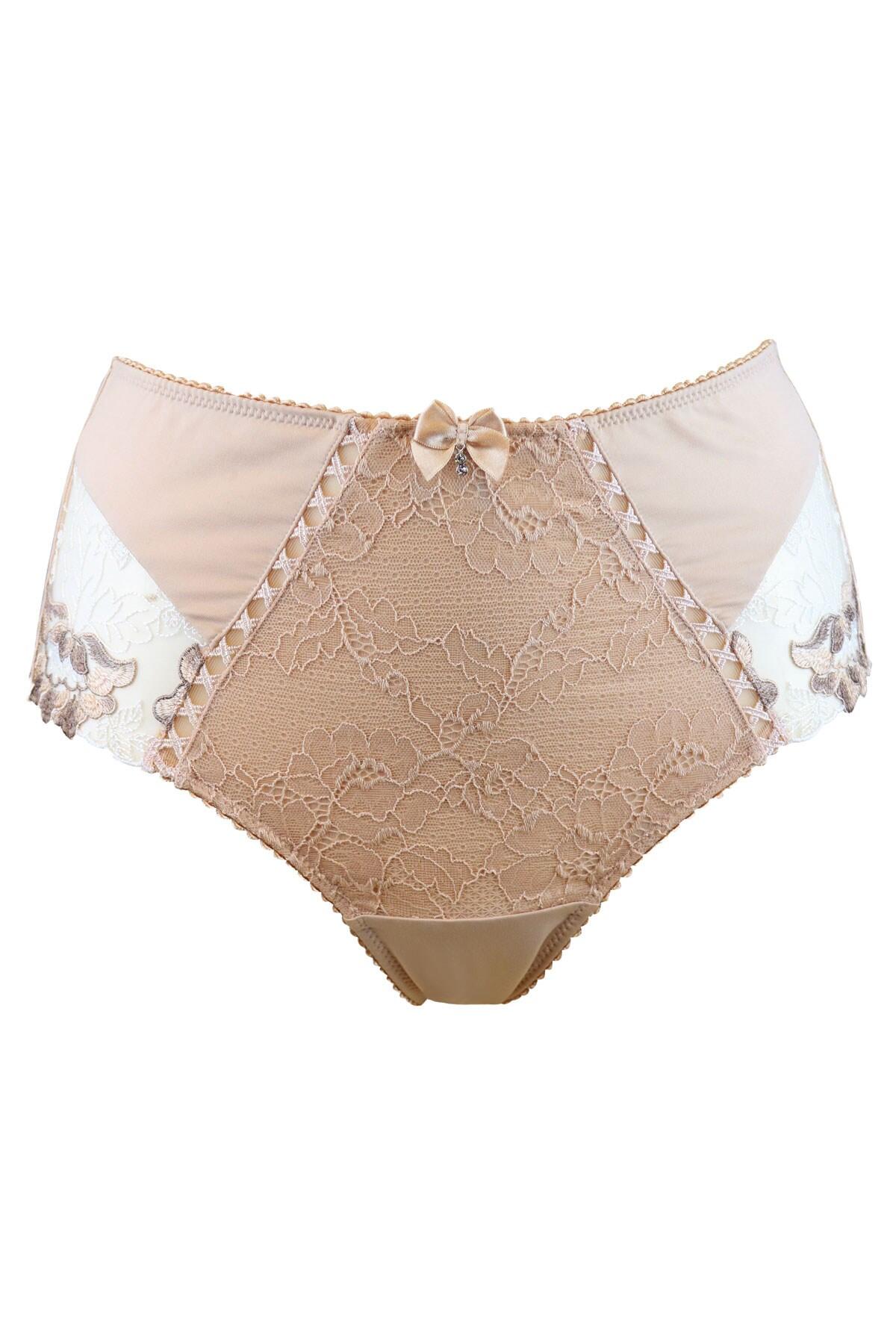 Pour Moi Sofia Lace Embroidered Deep Brief Knickers 3828 Latte