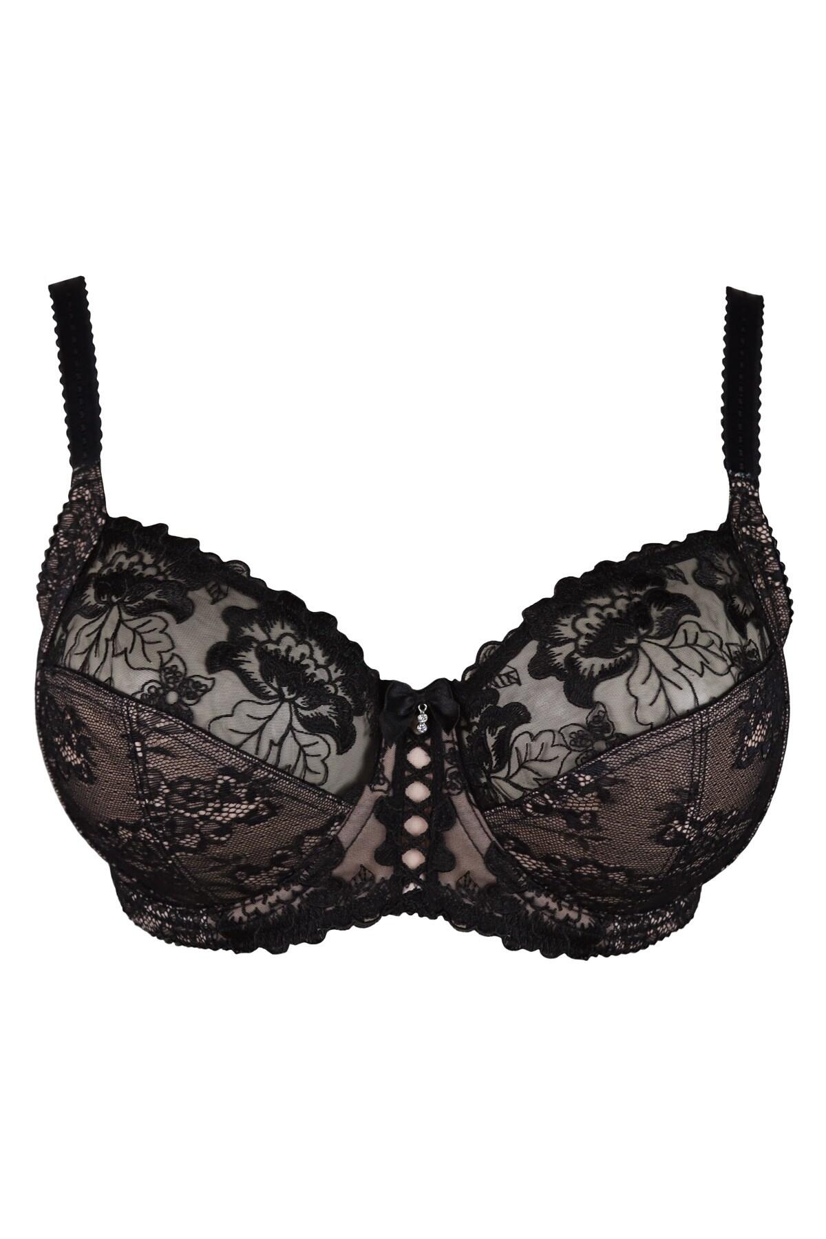 Sofia Lace Embroidered Side Support Bra D-J in Black | Pour Moi