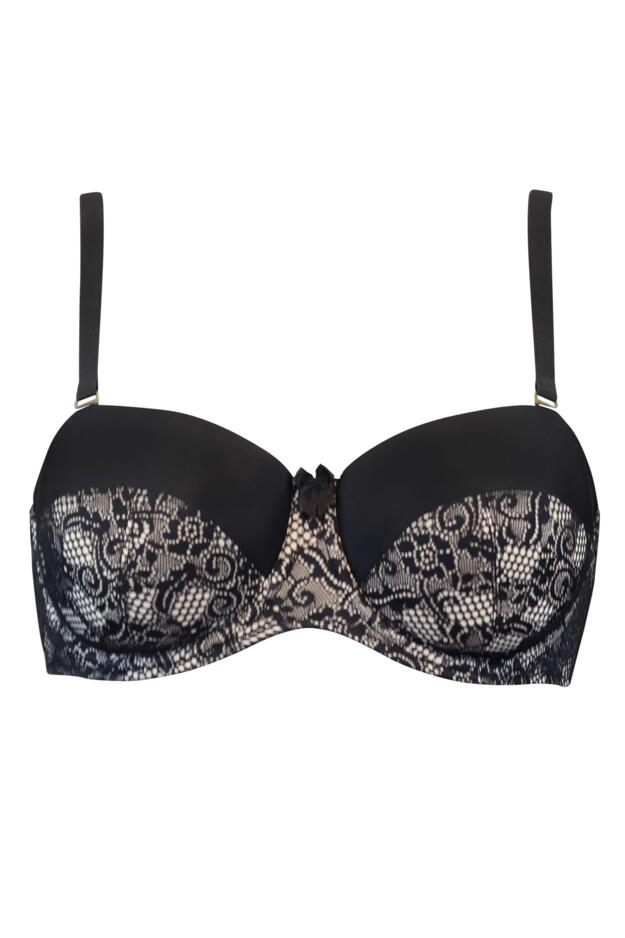 Charnos Superfit Lace Strapless Padded Bra, Pour Moi, Superfit Lace  Strapless Bra, Black/Nude