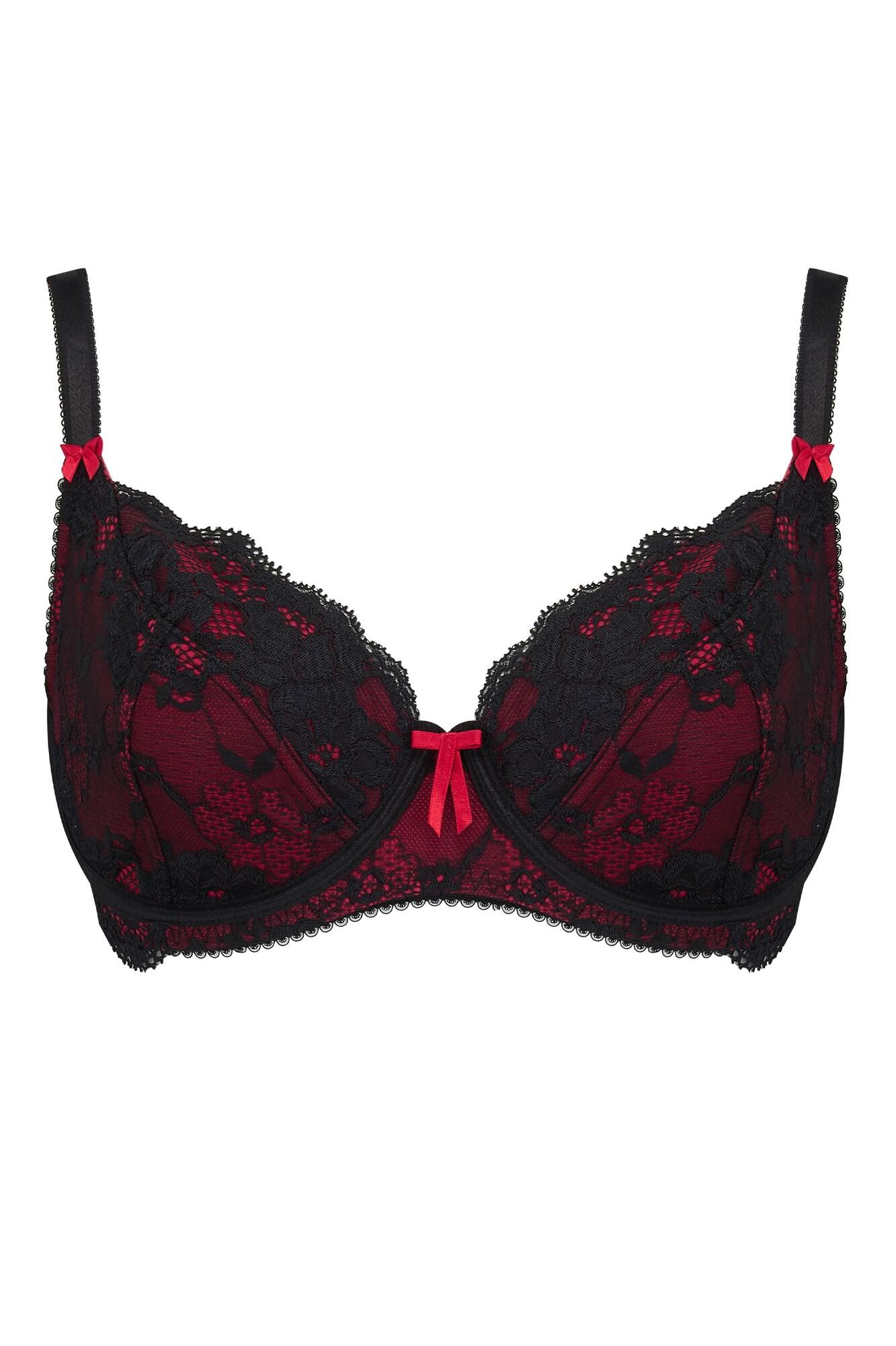 Amour Non Padded Balconette Bra D J in Black Scarlet Pour Moi