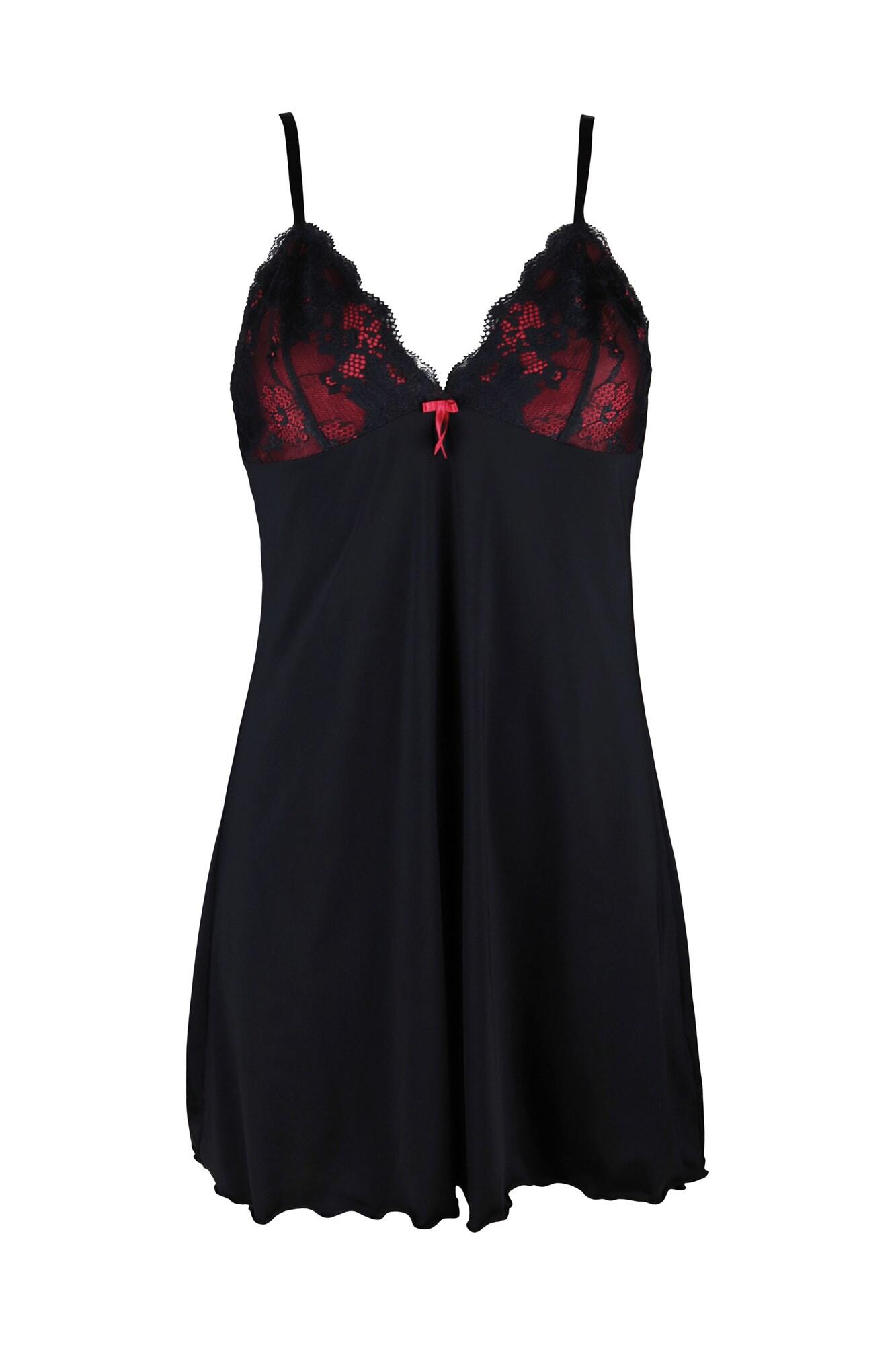 Amour Luxe Lace Chemise in Black/Scarlet | Pour Moi
