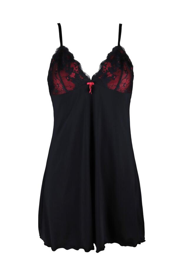 Amour Luxe Chemise, Pour Moi, Amour Luxe Chemise, Black/Scarlet, Lace