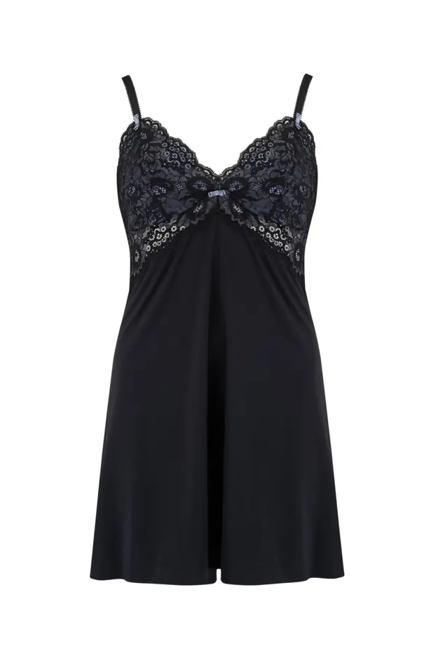 Opulence Lace Chemise in Slate/Black | Pour Moi