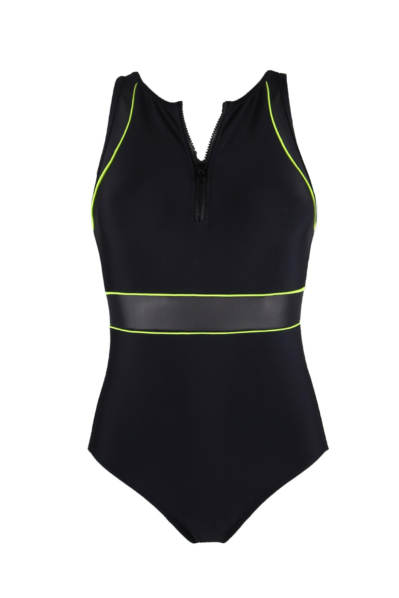 High neck clearance zip front swimsuit