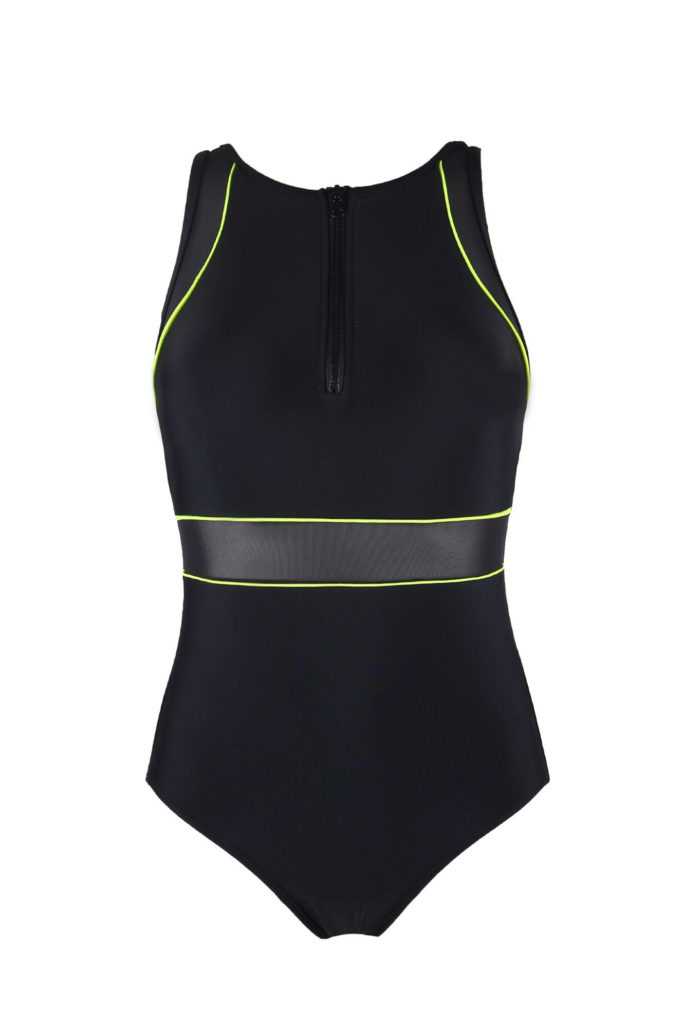 Energy Chlorine Resistant High Neck Zip Front Swimsuit in Black