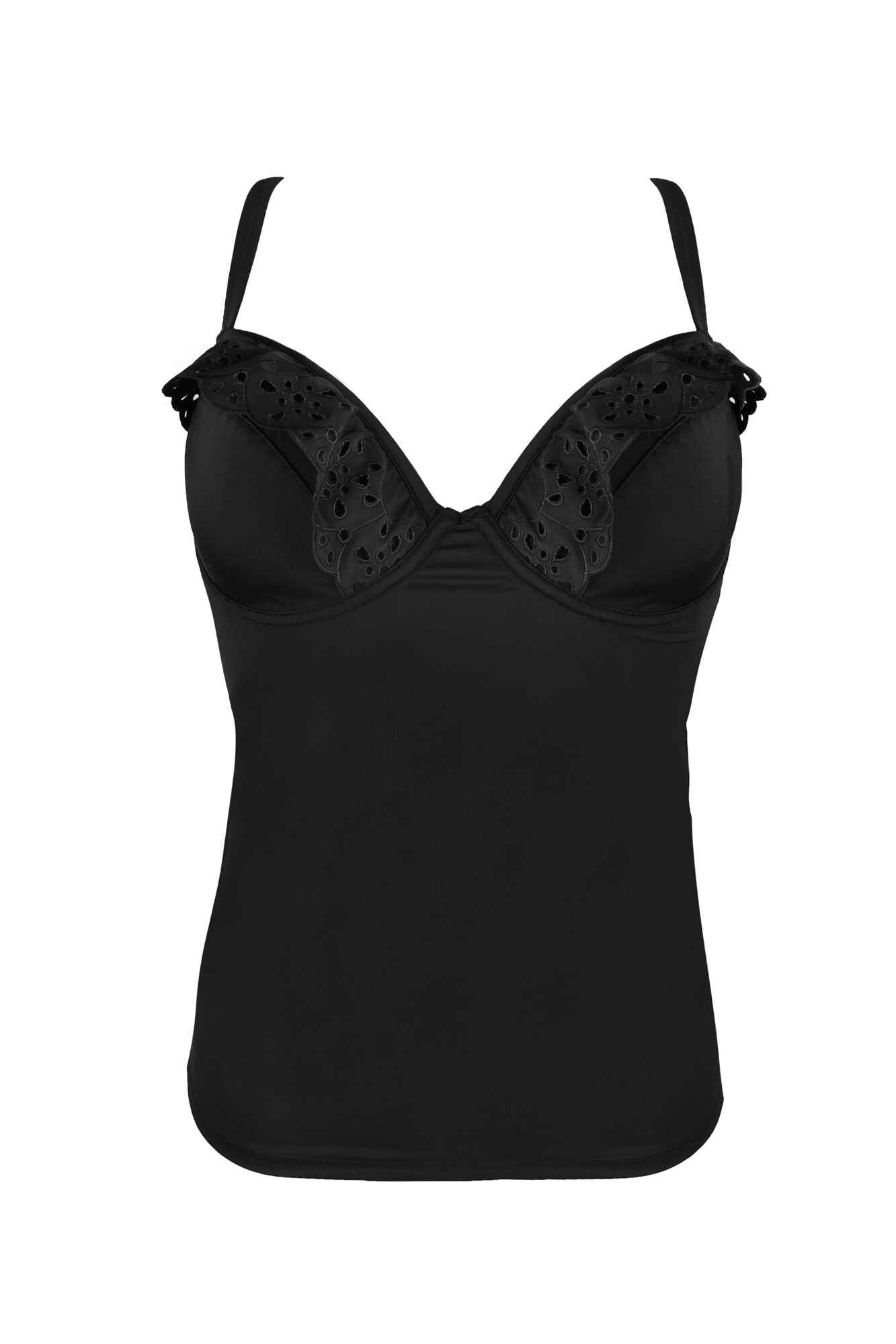 Black Lace Trim Tankini Top by BODYFLIRT | Swimwear365