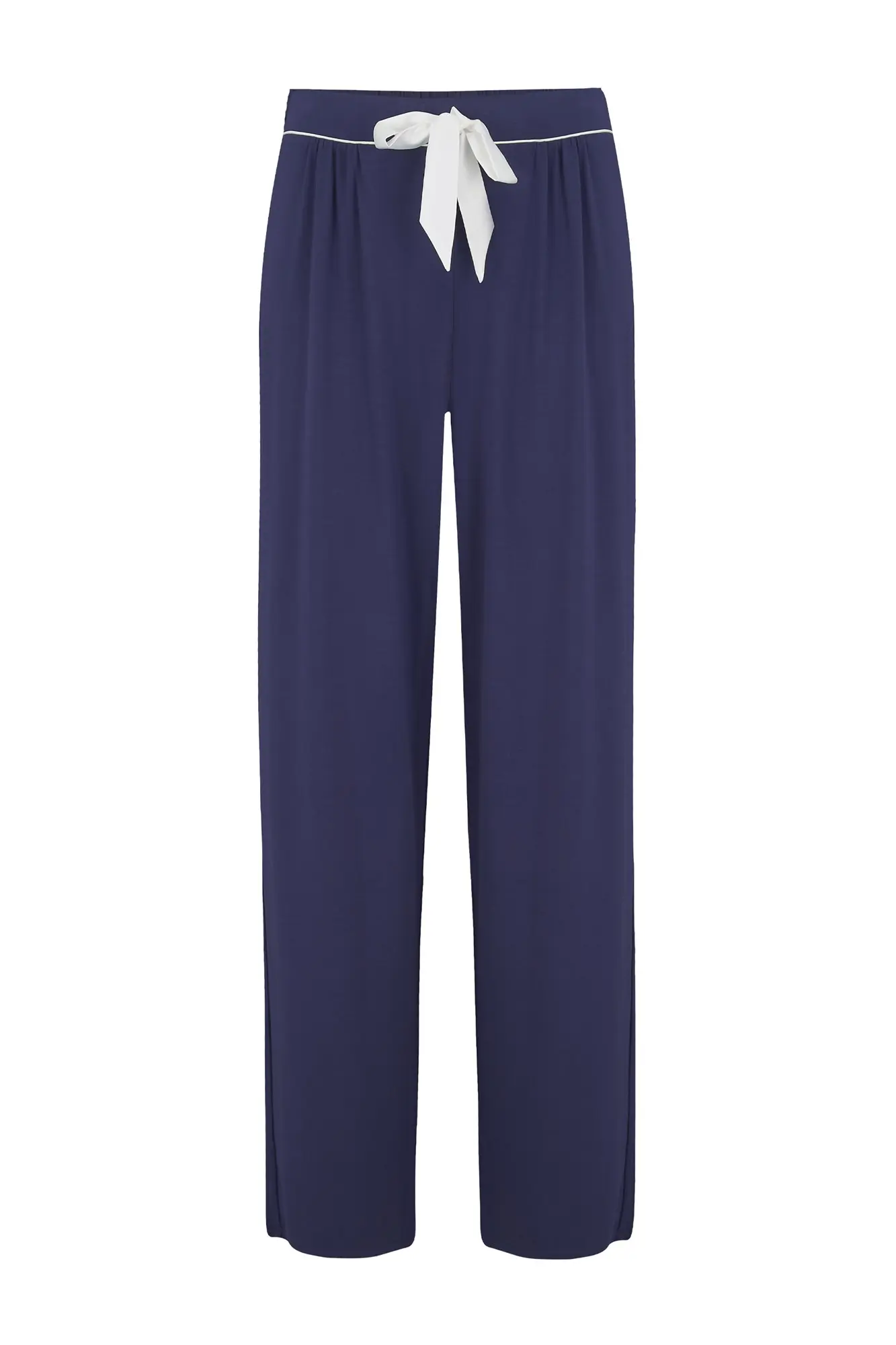 Modal Jersey Long Sleeve Revere Collar Pyjama Set | Navy | Pour Moi