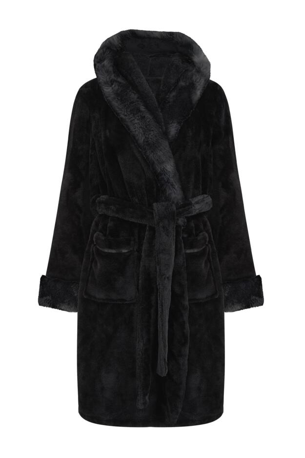 Cosy Faux Fur Trim Hooded Dressing Gown