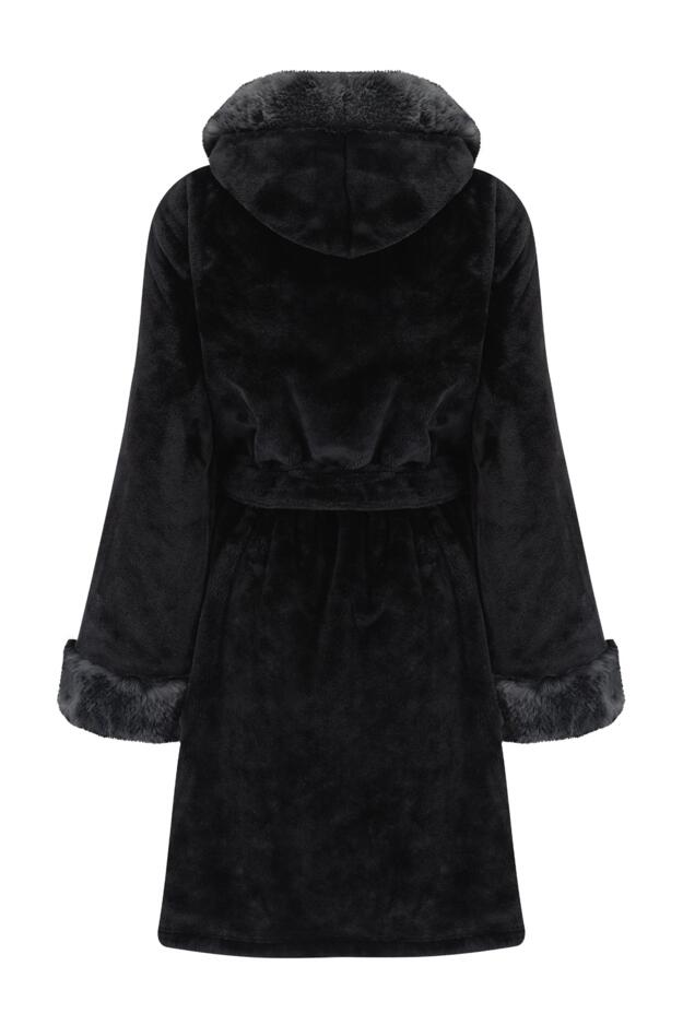 Cosy Faux Fur Trim Hooded Dressing Gown