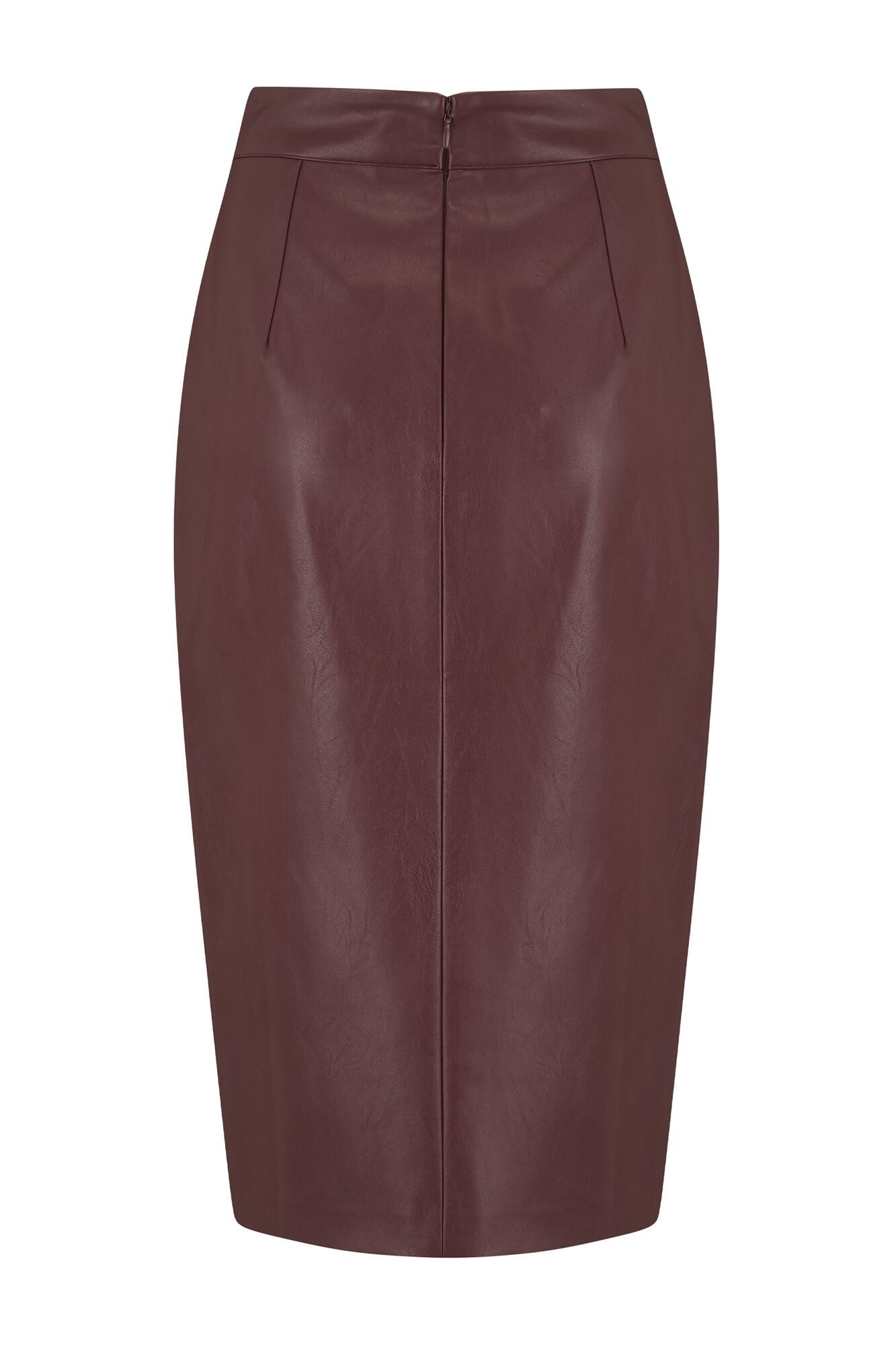 Elise Faux Leather Midi Pencil Skirt | Burgundy | Pour Moi