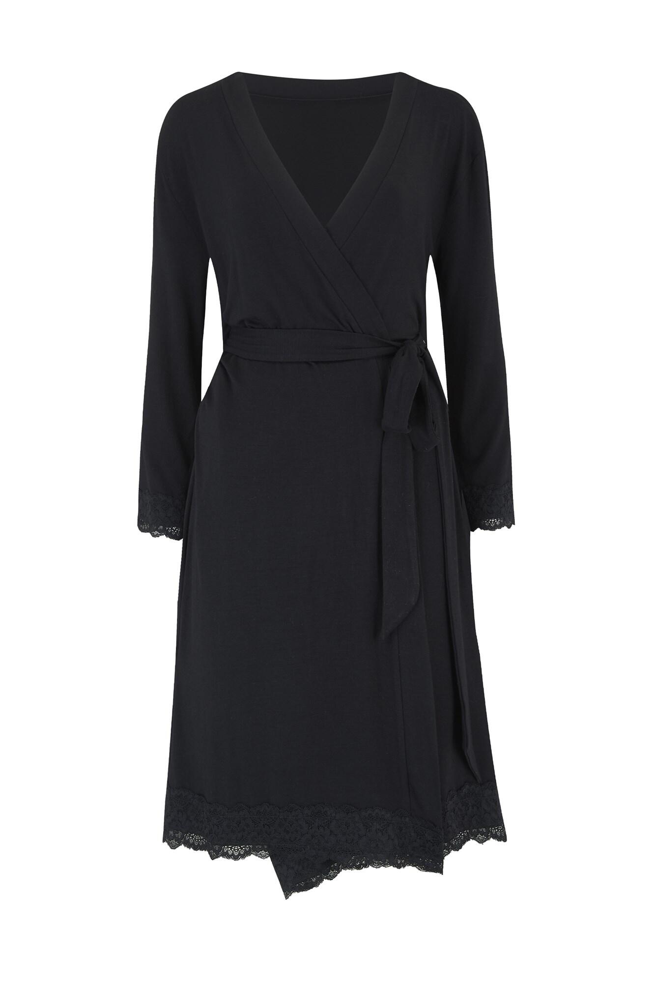 Sofa Loves Lace Jersey Wrap Gown in Black | Pour Moi
