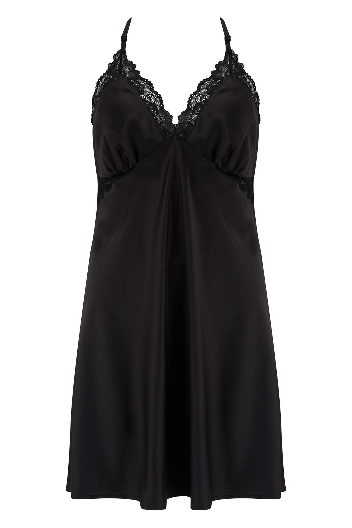 Dusk Satin Chemise | Black | Pour Moi