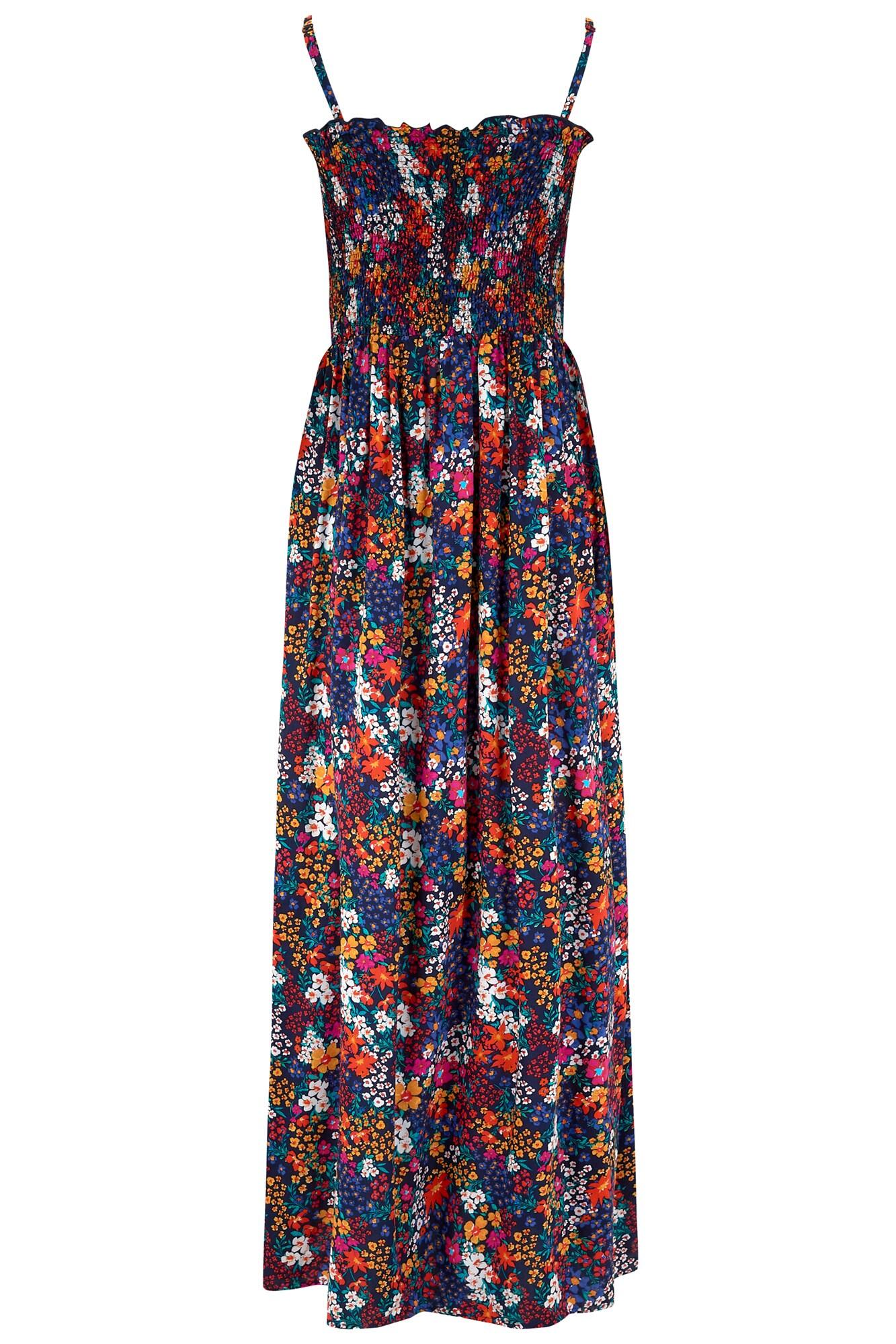 Removable Straps Shirred Bodice Maxi Dress | Navy Floral | Pour Moi