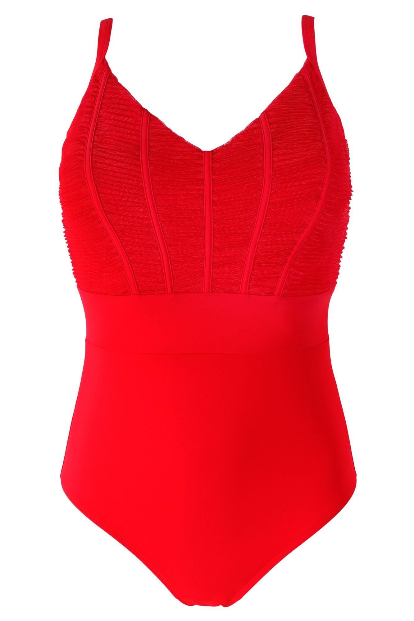 Red on sale ruched swimsuit