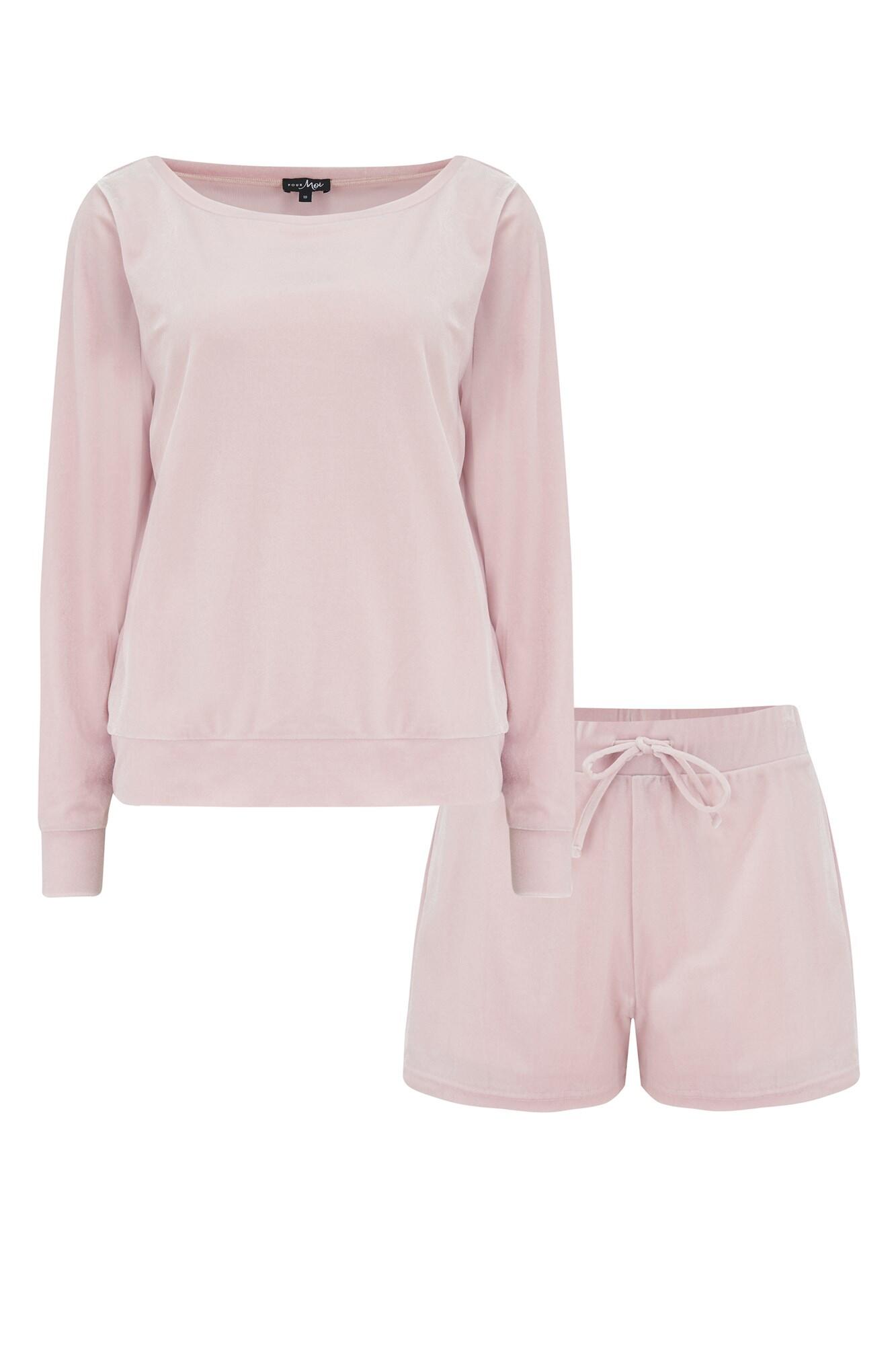 Velour Short Pyjama Set in Pale Pink Pour Moi