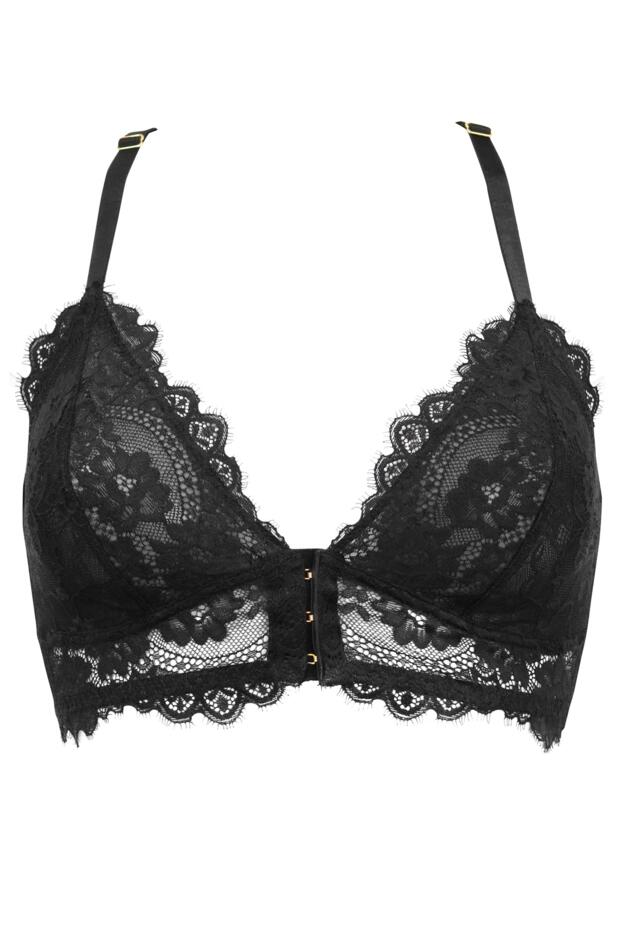 India Eyelash Lace Front Fastening Non Wired Bralette in Black | Pour Moi