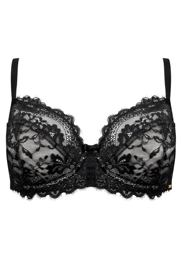 India Eyelash Lace Underwired Balconette Bra B-J in Black | Pour Moi