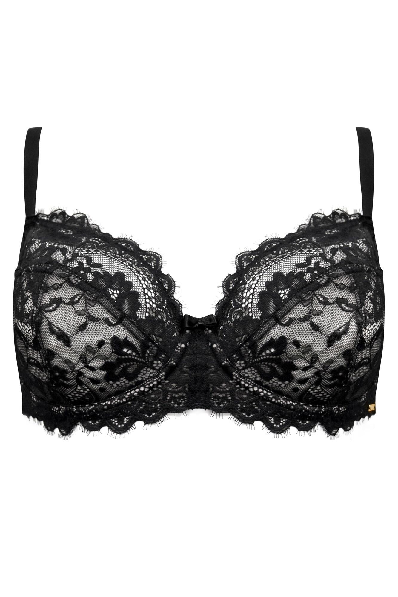 India Eyelash Lace Underwired Balconette Bra B J in Black Pour Moi
