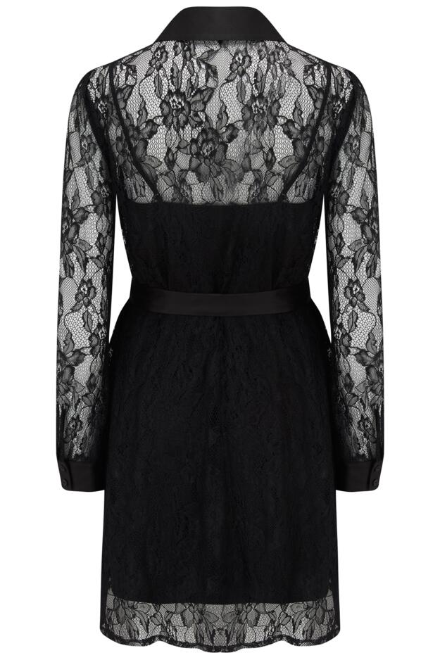 Clara Long Sleeve Lace Shirt Dress | Black | Pour Moi