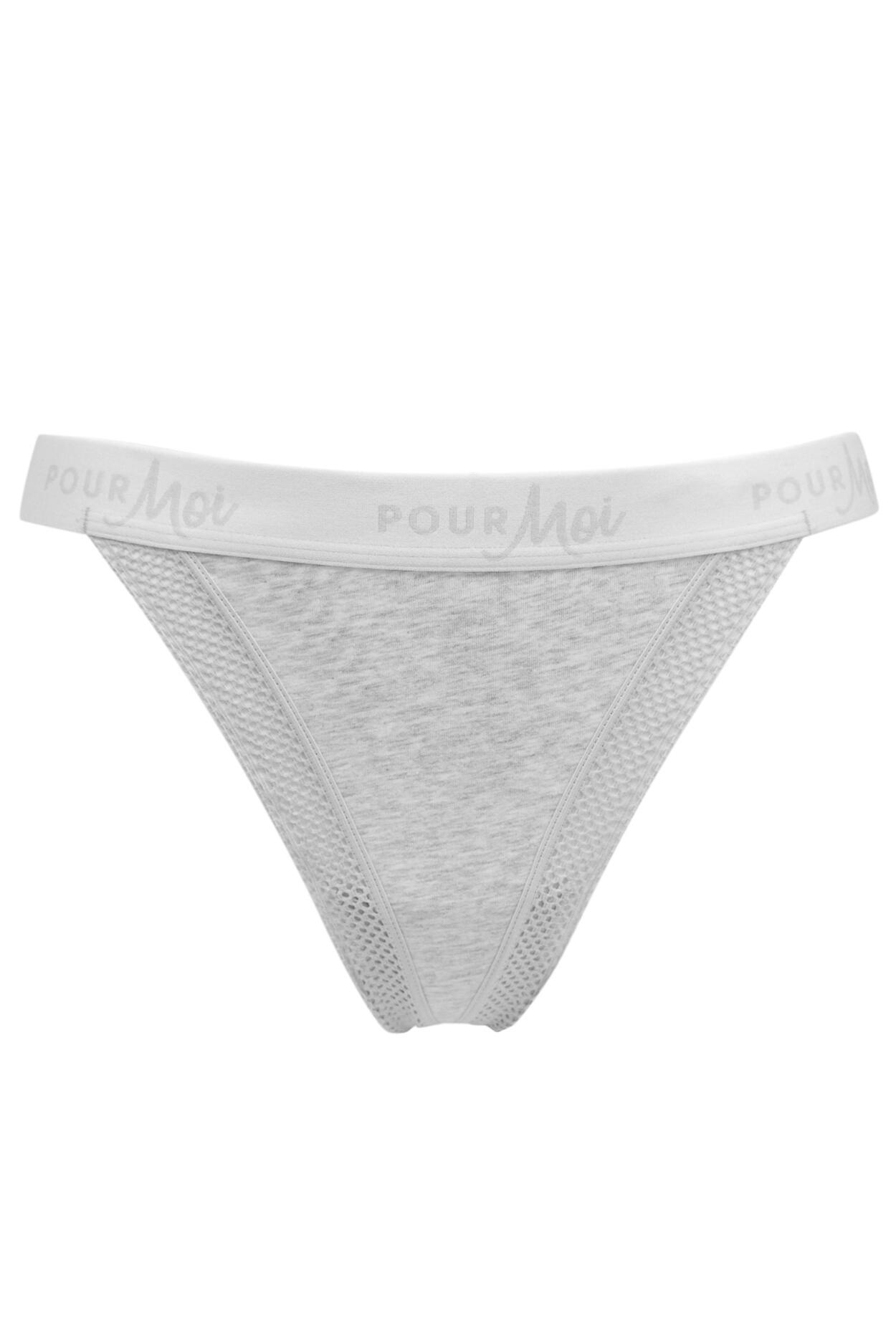 Love To Lounge Logo Cotton Thong | Grey Marl | Pour Moi