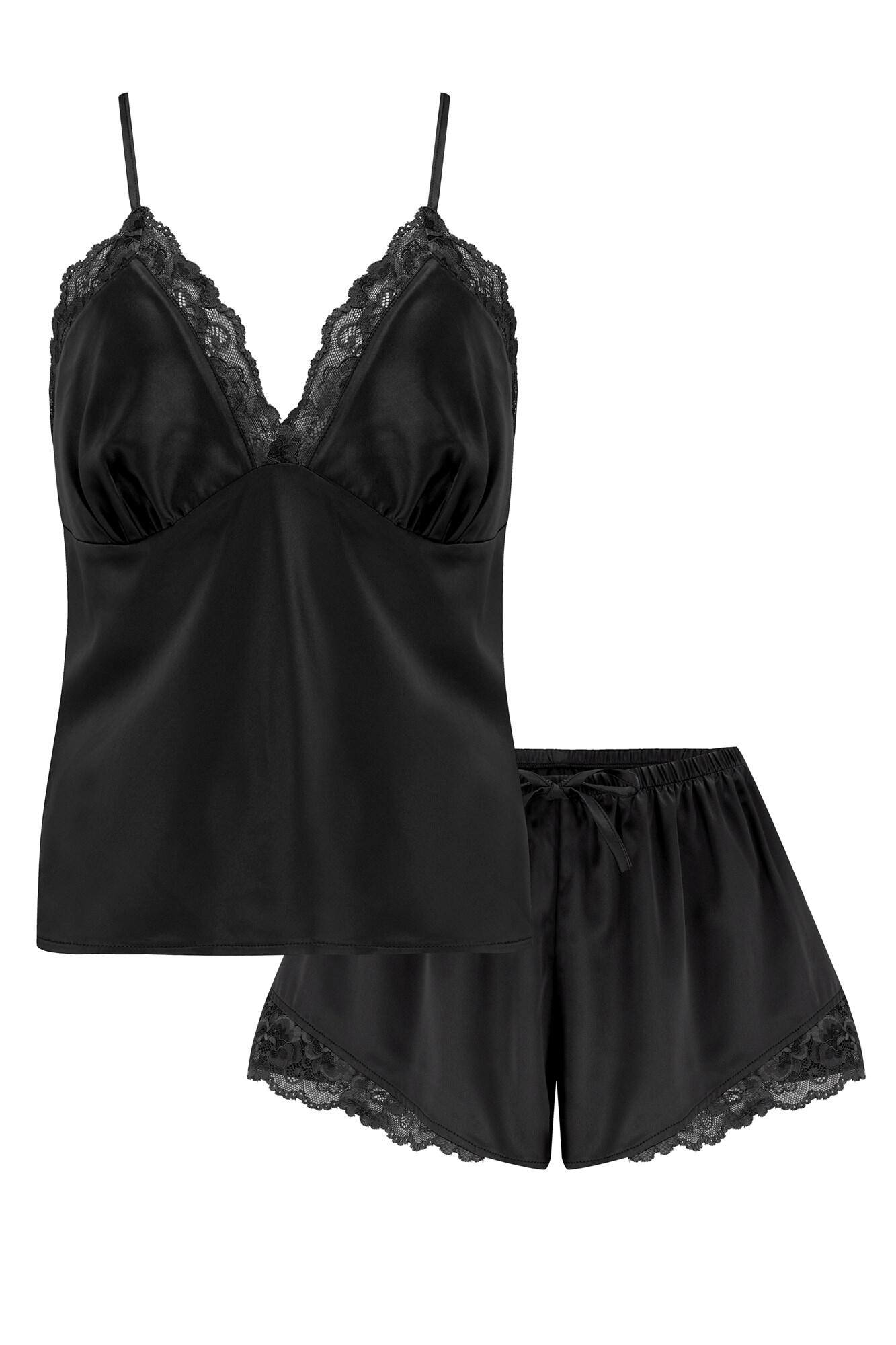 Dusk Satin Lace Trim Cami and Short in Black | Pour Moi